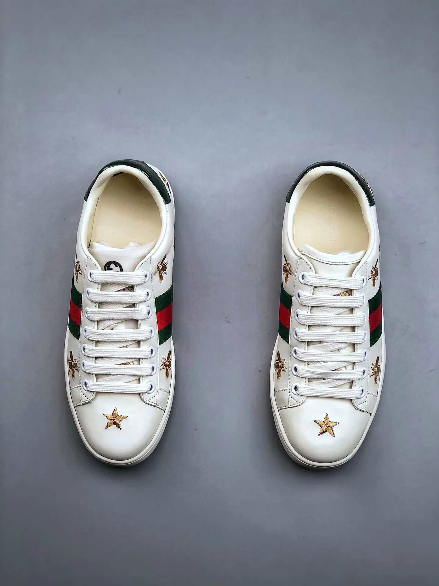 YASSW | Authentic vs. Replica: Gucci Ace Bees and Stars Sneakers in White Leather