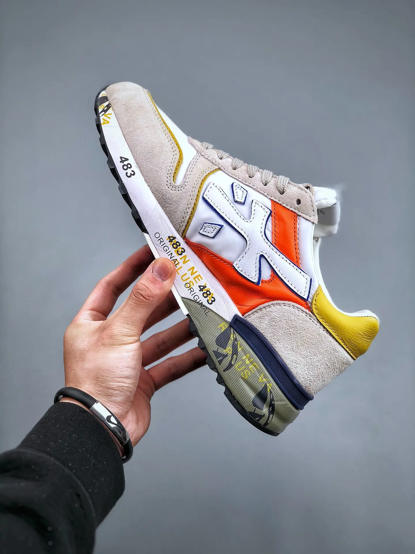 YASSW | Replica Premiata Toggle Lacing Sneakers: White & Navy Hues