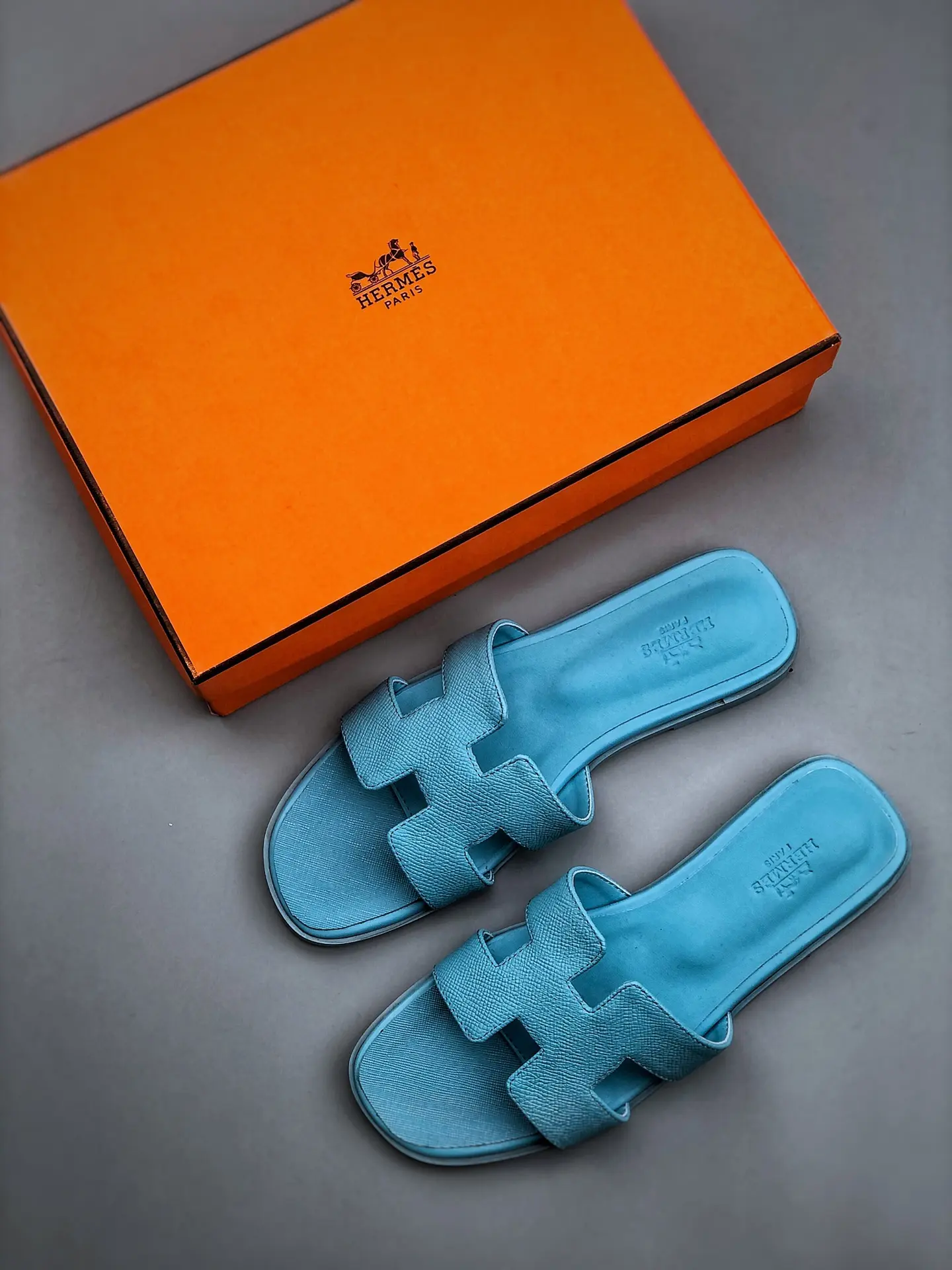 YASSW | Replica Hermes Oran Sandals in Bleu Vif SUEDE - Authentic Look and Feel