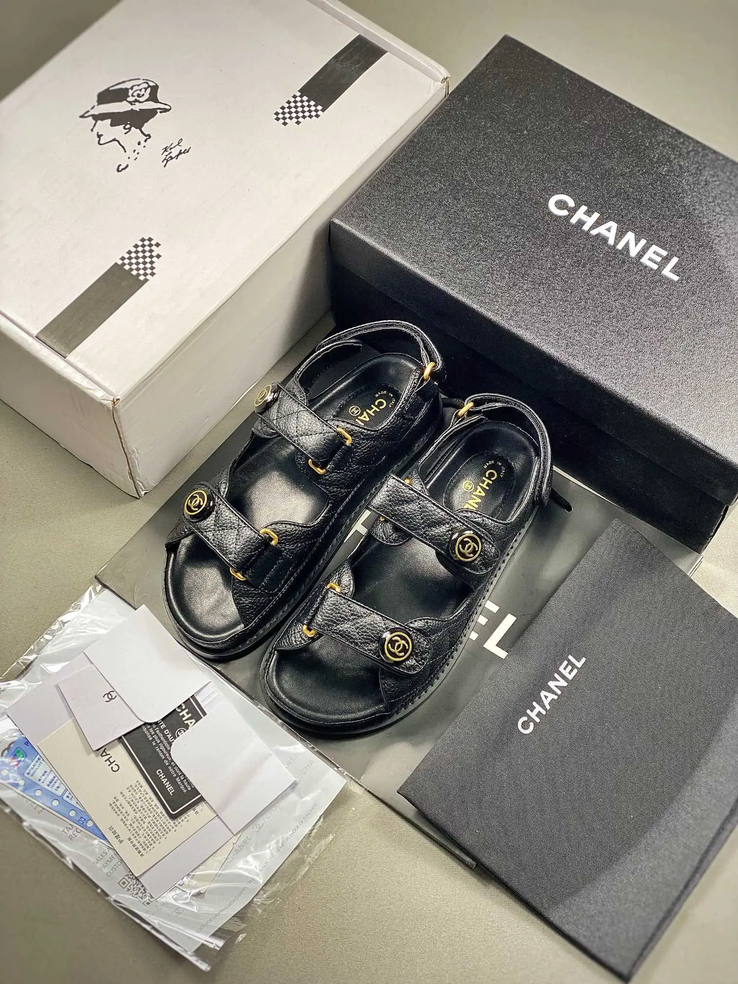 YASSW | Rep Fake Replica Chanel Dad Sandals in Black - Stylish and Comfortable