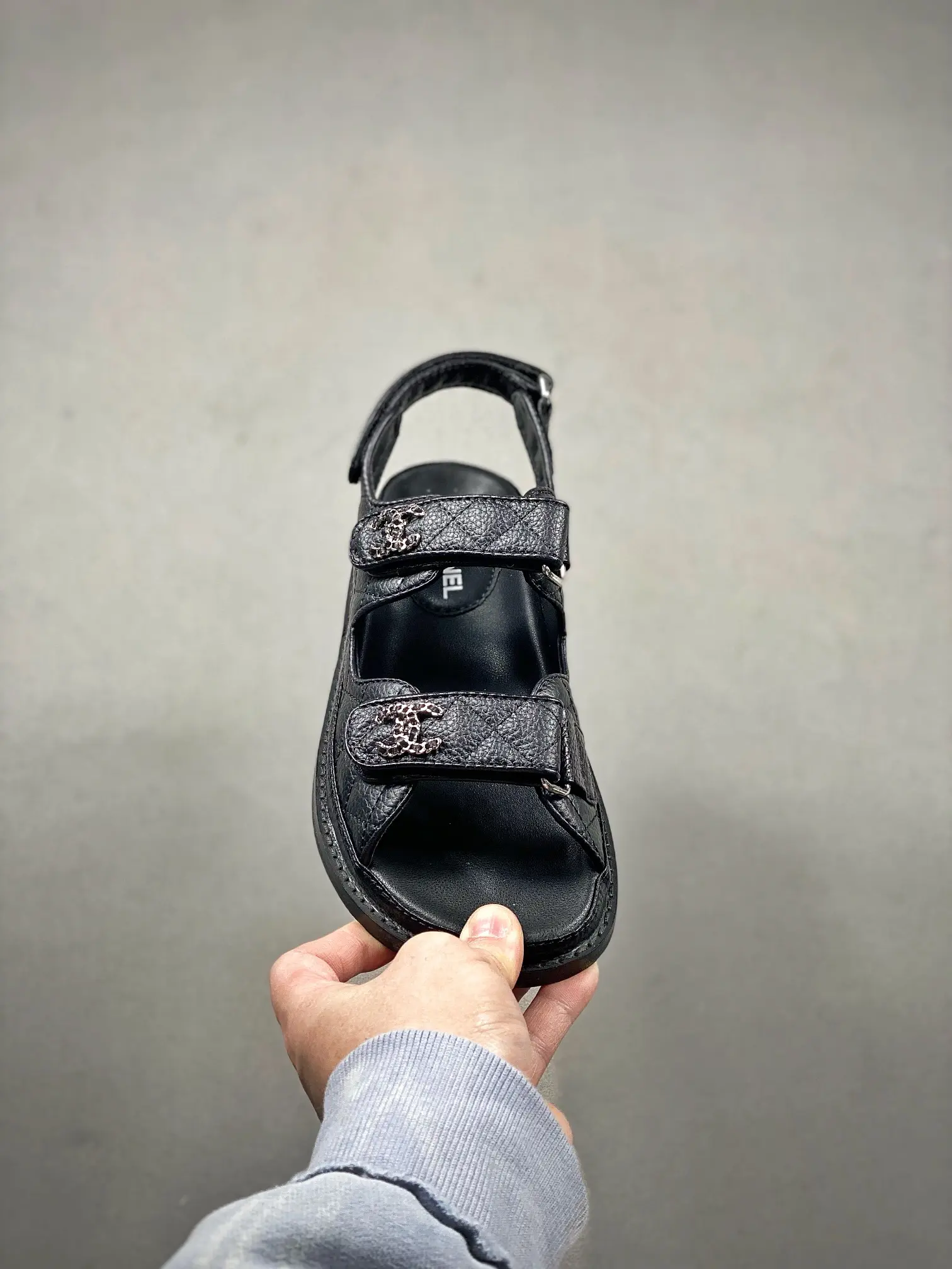 YASSW | Replica Chanel Quilted Dad Sandal in Black Leather