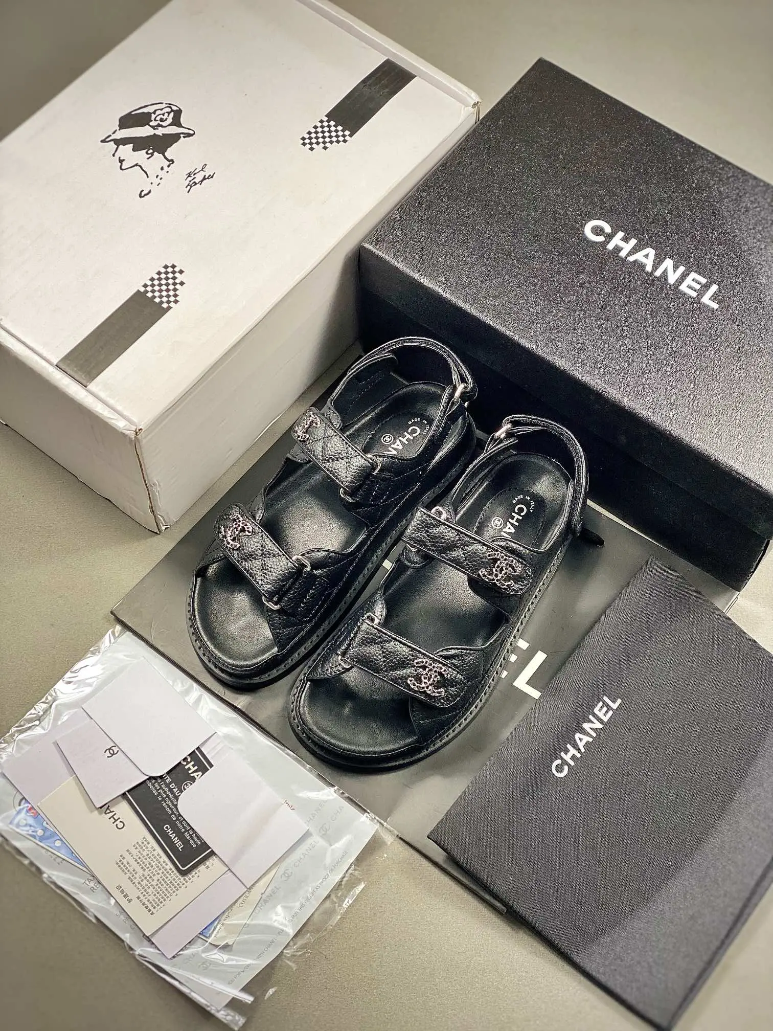 YASSW | Replica Chanel Quilted Dad Sandal in Black Leather