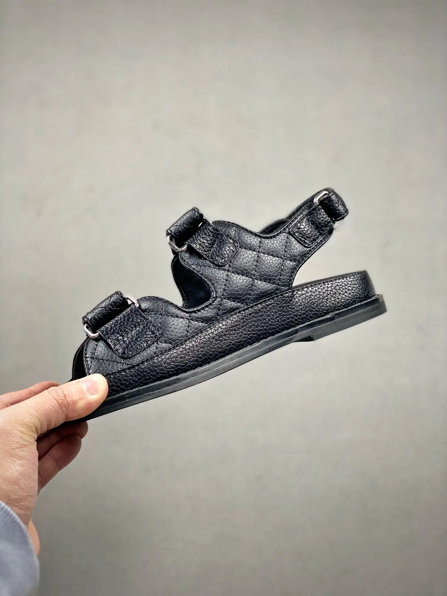 YASSW | Replica Chanel Quilted Dad Sandal in Black Leather