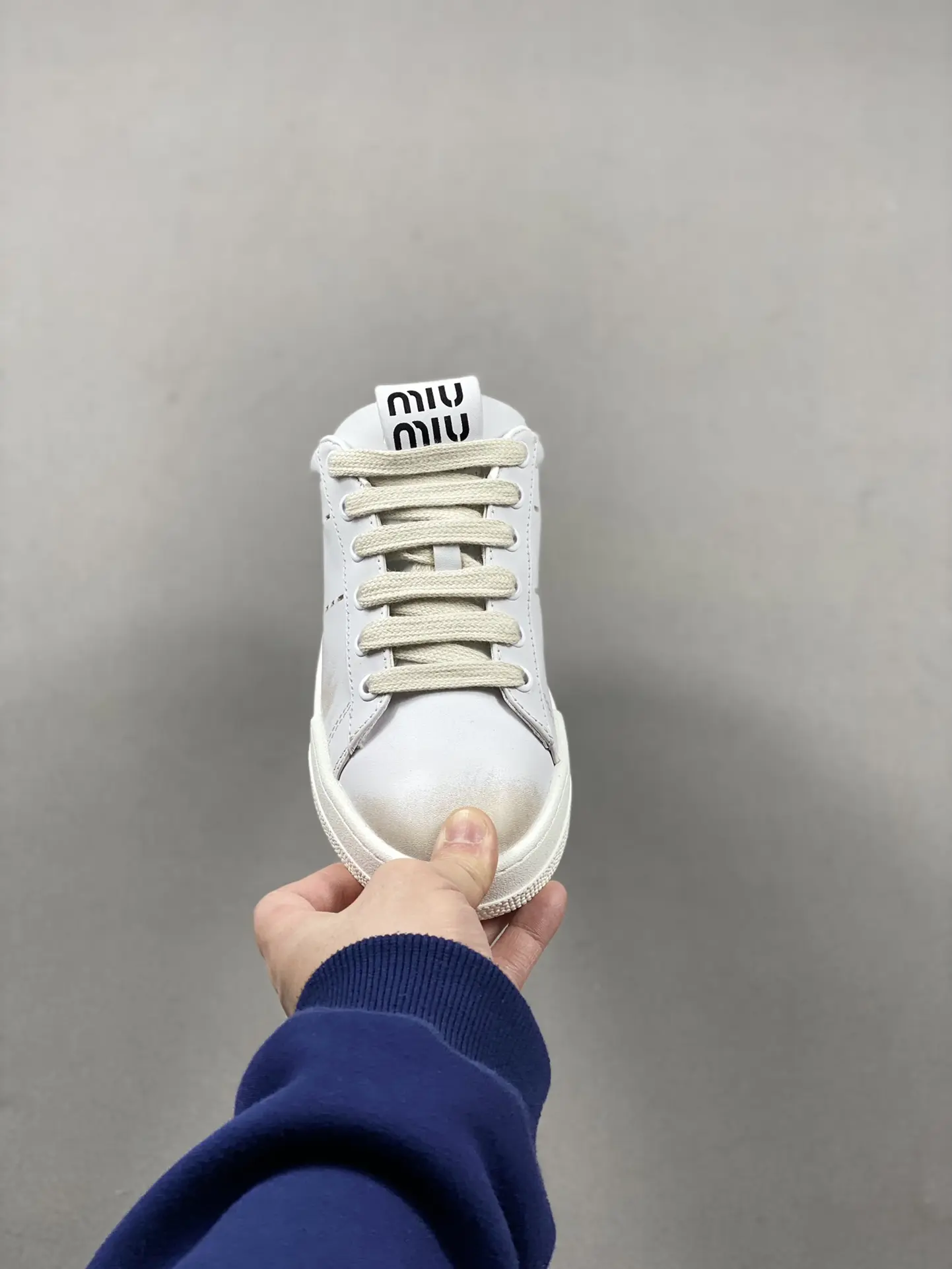 YASSW | Miu Miu Women Bleached Leather Sneakers - White Replica Review