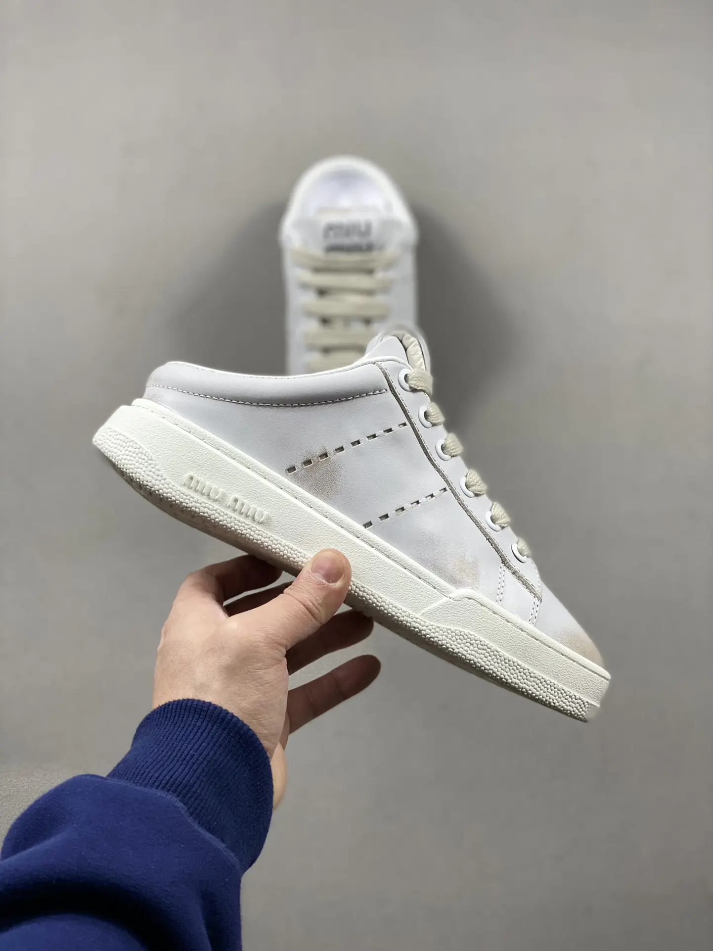 YASSW | Miu Miu Women Bleached Leather Sneakers - White Replica Review