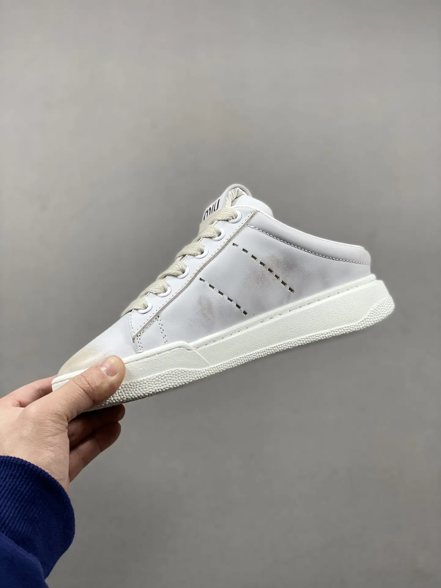 YASSW | Miu Miu Women Bleached Leather Sneakers - White Replica Review