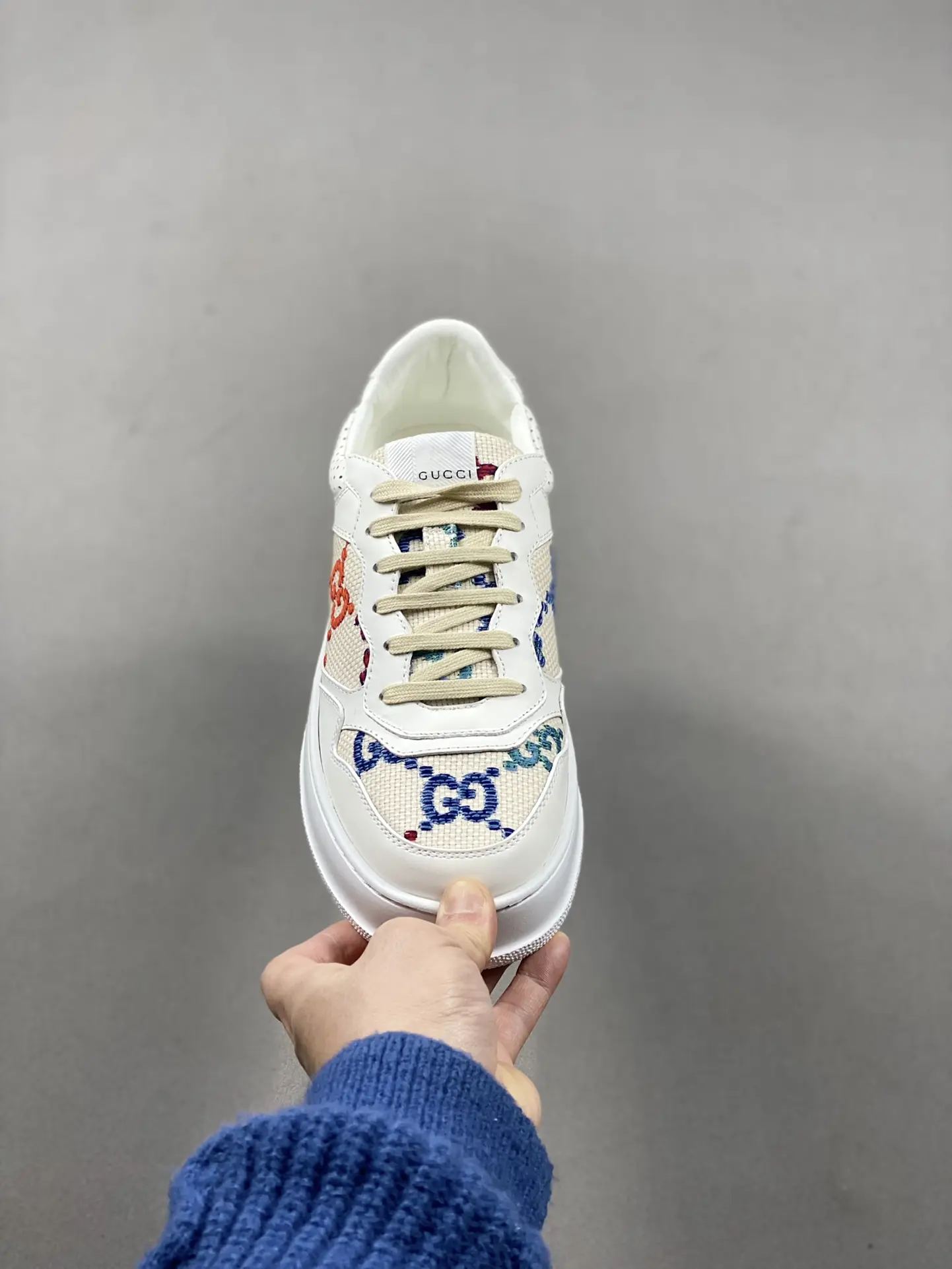 YASSW | Gucci GG-Jacquard Leather Trainers in White - Replica Review