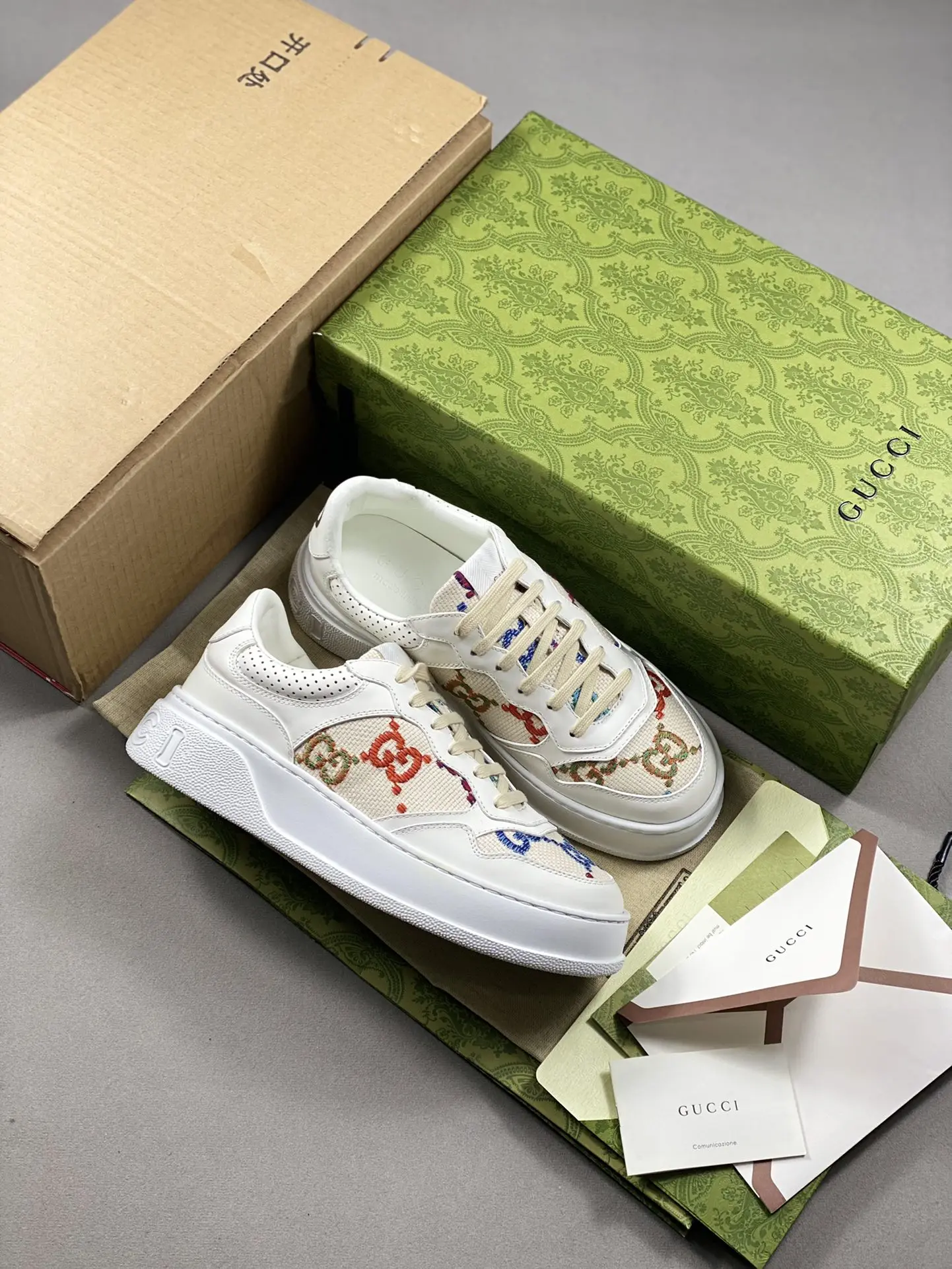 YASSW | Gucci GG-Jacquard Leather Trainers in White - Replica Review