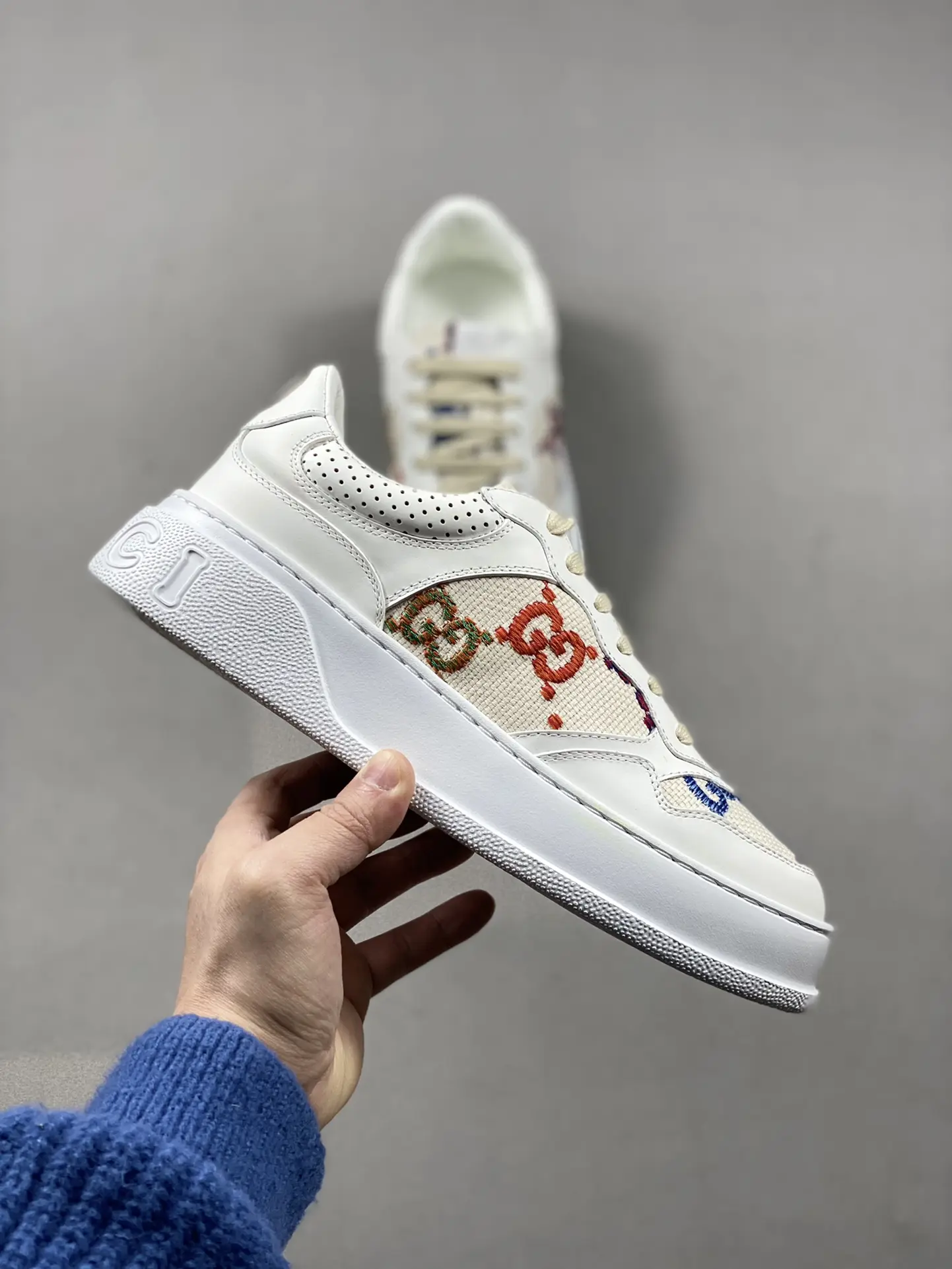 YASSW | Gucci GG-Jacquard Leather Trainers in White - Replica Review