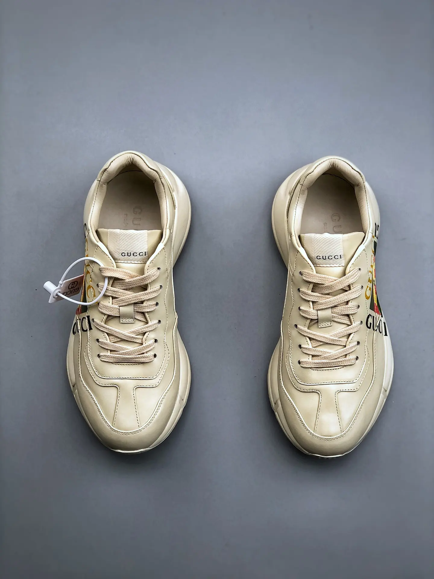 YASSW | Gucci Rhyton Logo Leather Sneakers Replica: White & Cream Variants