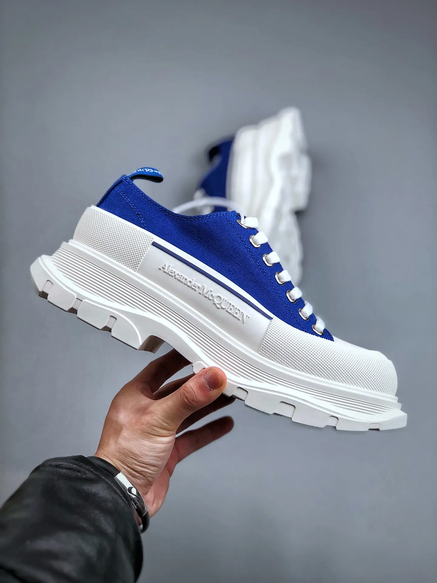 YASSW | Replica Alexander McQueen Tread Slick Lace Up Sneakers: Blue Denim