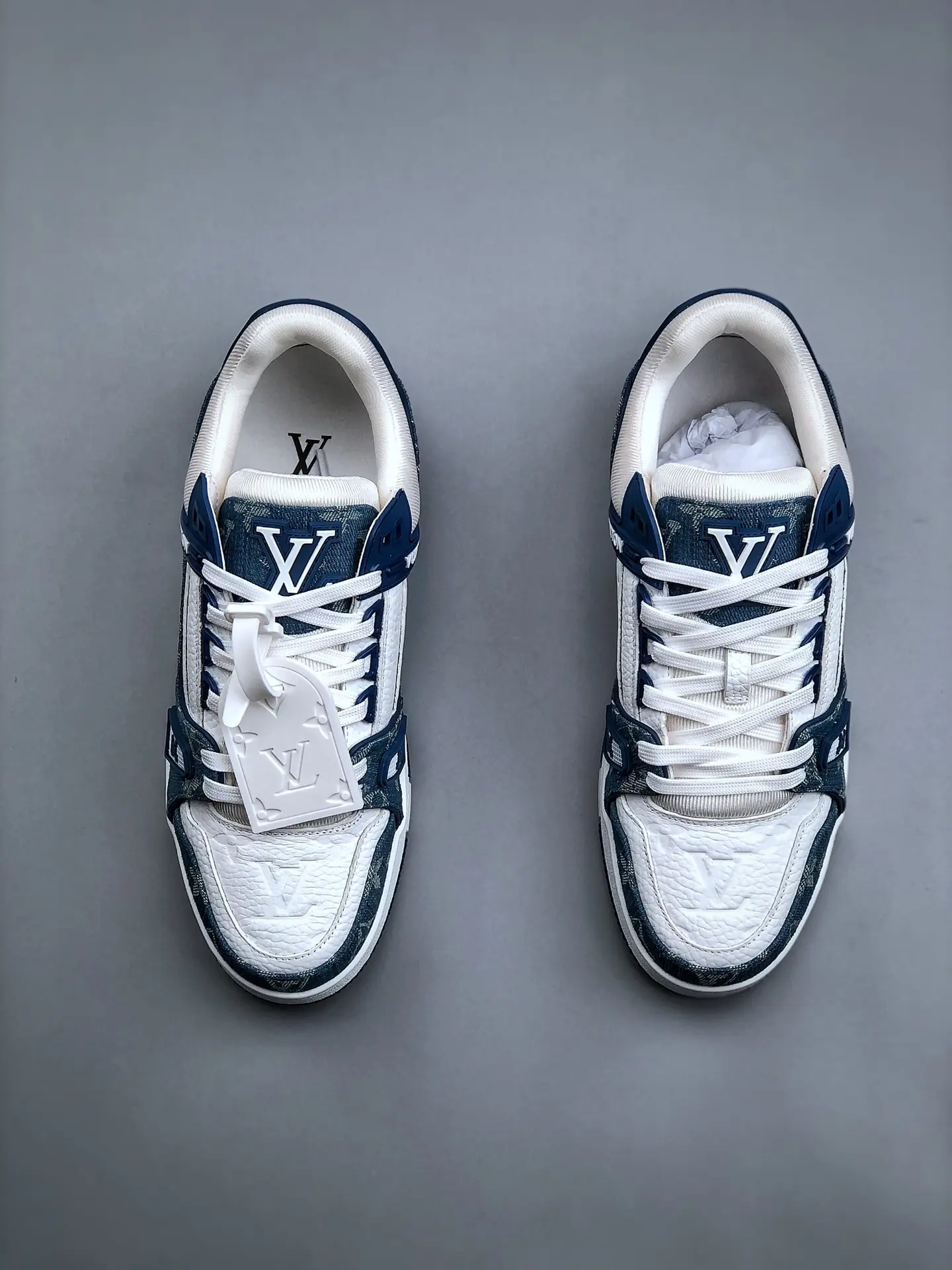 YASSW | Louis Vuitton Trainer Denim Monogram Sneakers in White: Replica Review