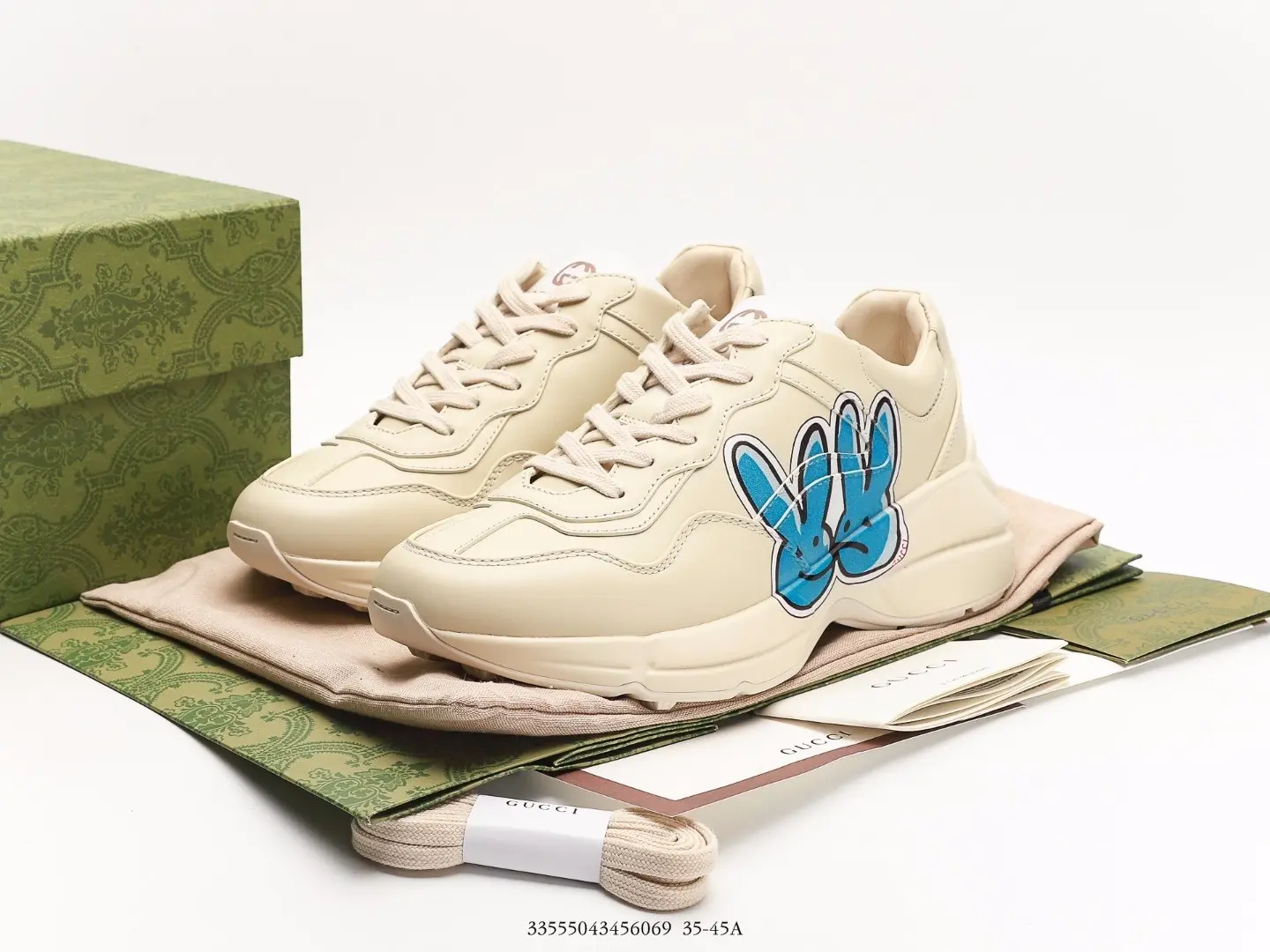 YASSW | Gucci Rhyton Kawaii Replica Leather Sneakers in Cream White