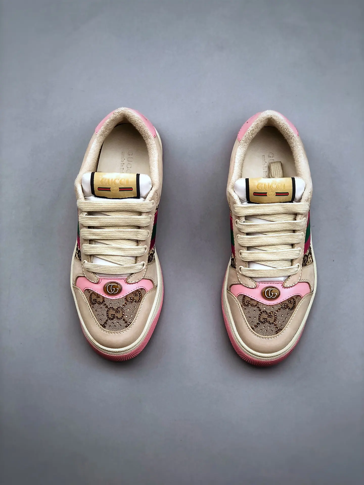 YASSW | GUCCI Women's Screener Sneaker with Crystals Replica - Off-White/Pink