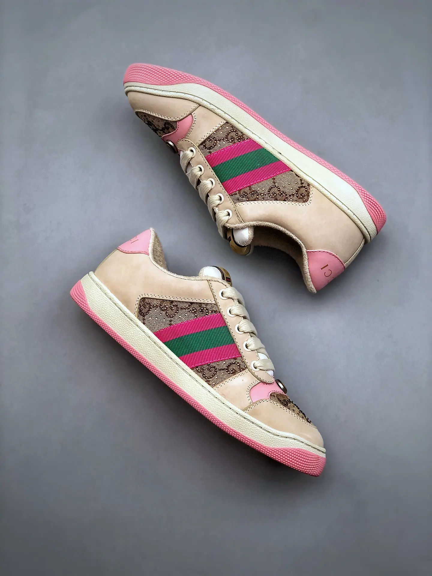 YASSW | GUCCI Women's Screener Sneaker with Crystals Replica - Off-White/Pink