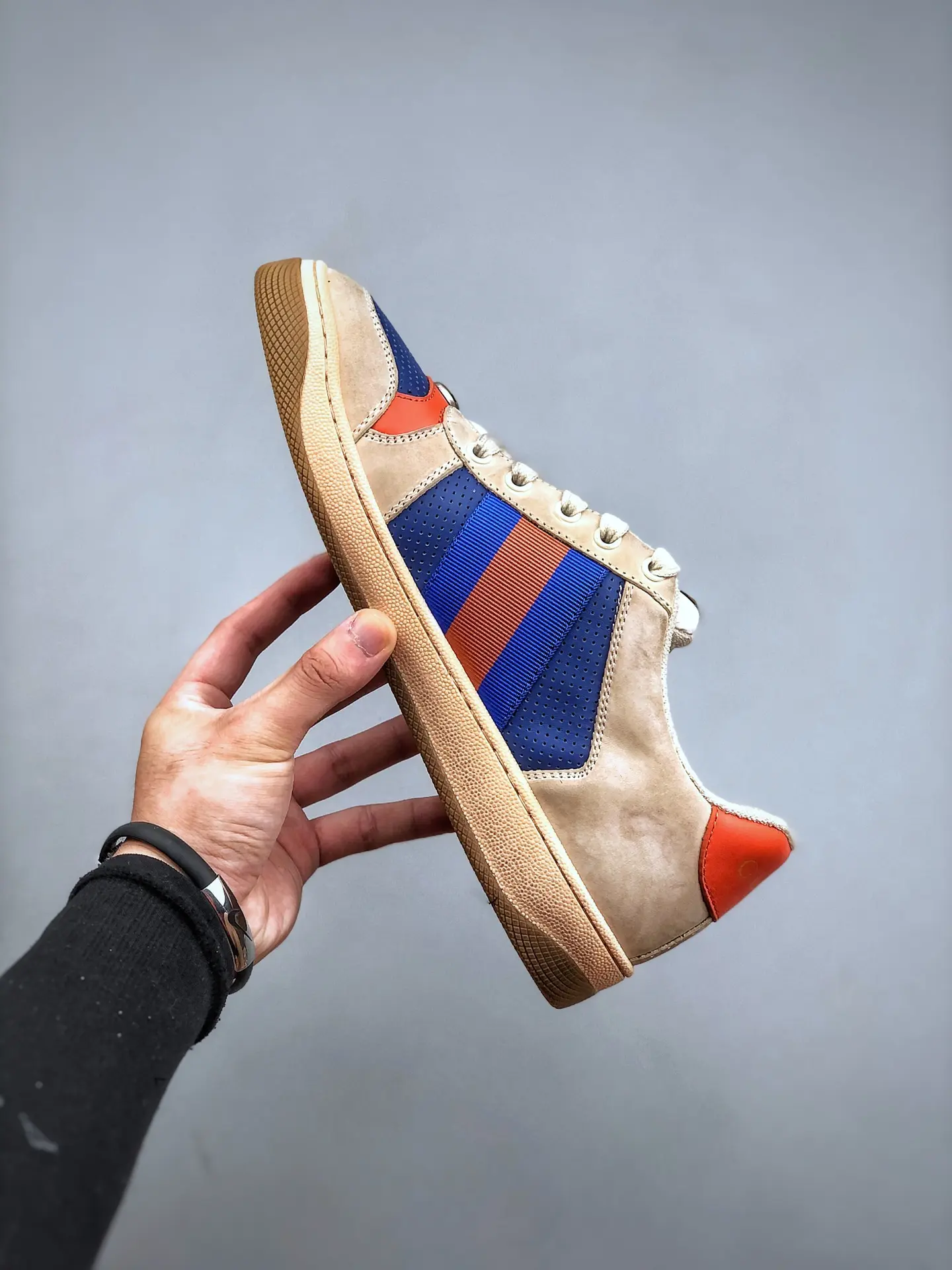 YASSW | Exploring the Replica Gucci Nubuck Web Men's Screener Sneakers in Dusty Milk and Bright Splash