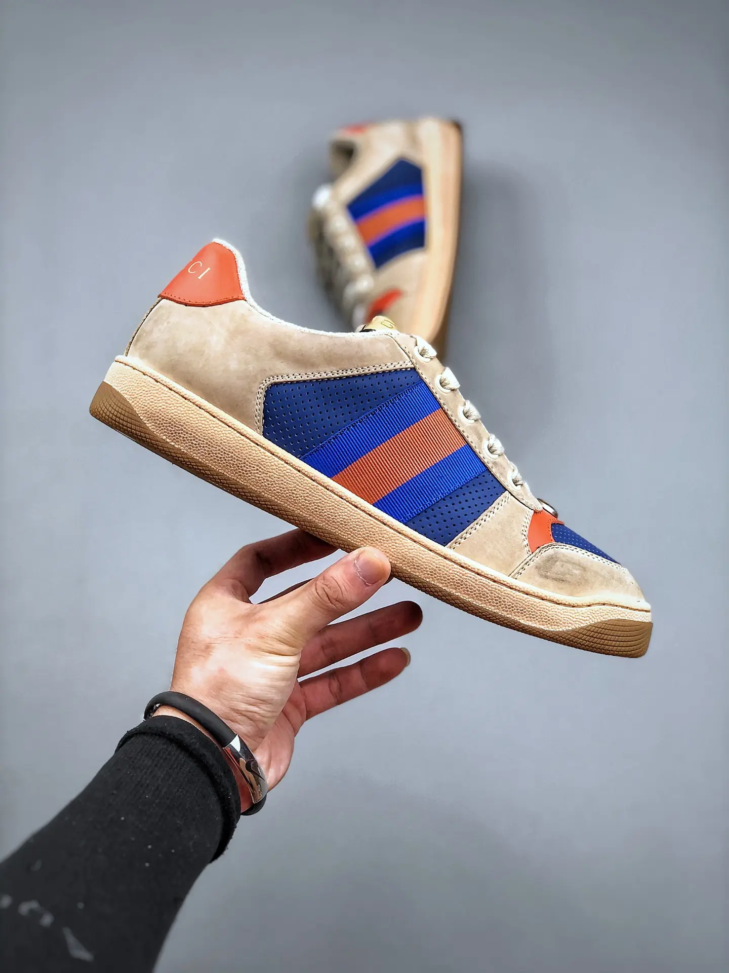 YASSW | Exploring the Replica Gucci Nubuck Web Men's Screener Sneakers in Dusty Milk and Bright Splash