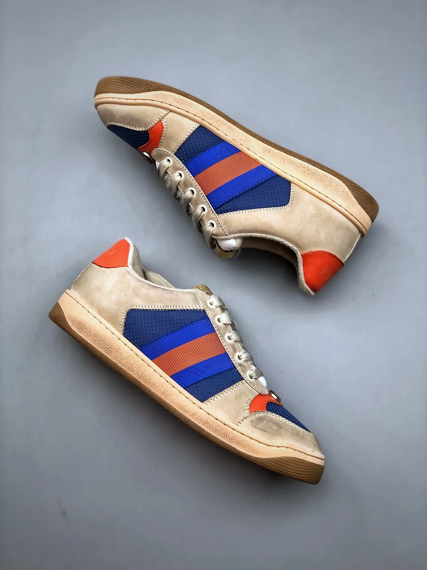 YASSW | Exploring the Replica Gucci Nubuck Web Men's Screener Sneakers in Dusty Milk and Bright Splash