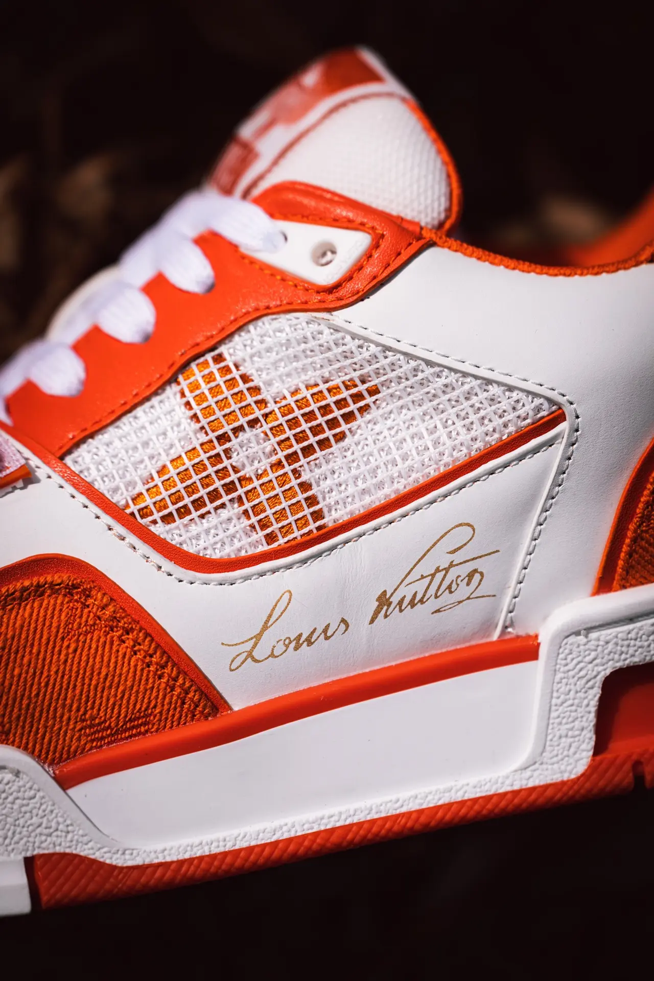 YASSW | Louis Vuitton Trainer Monogram Denim Orange Replica: A Detailed Look