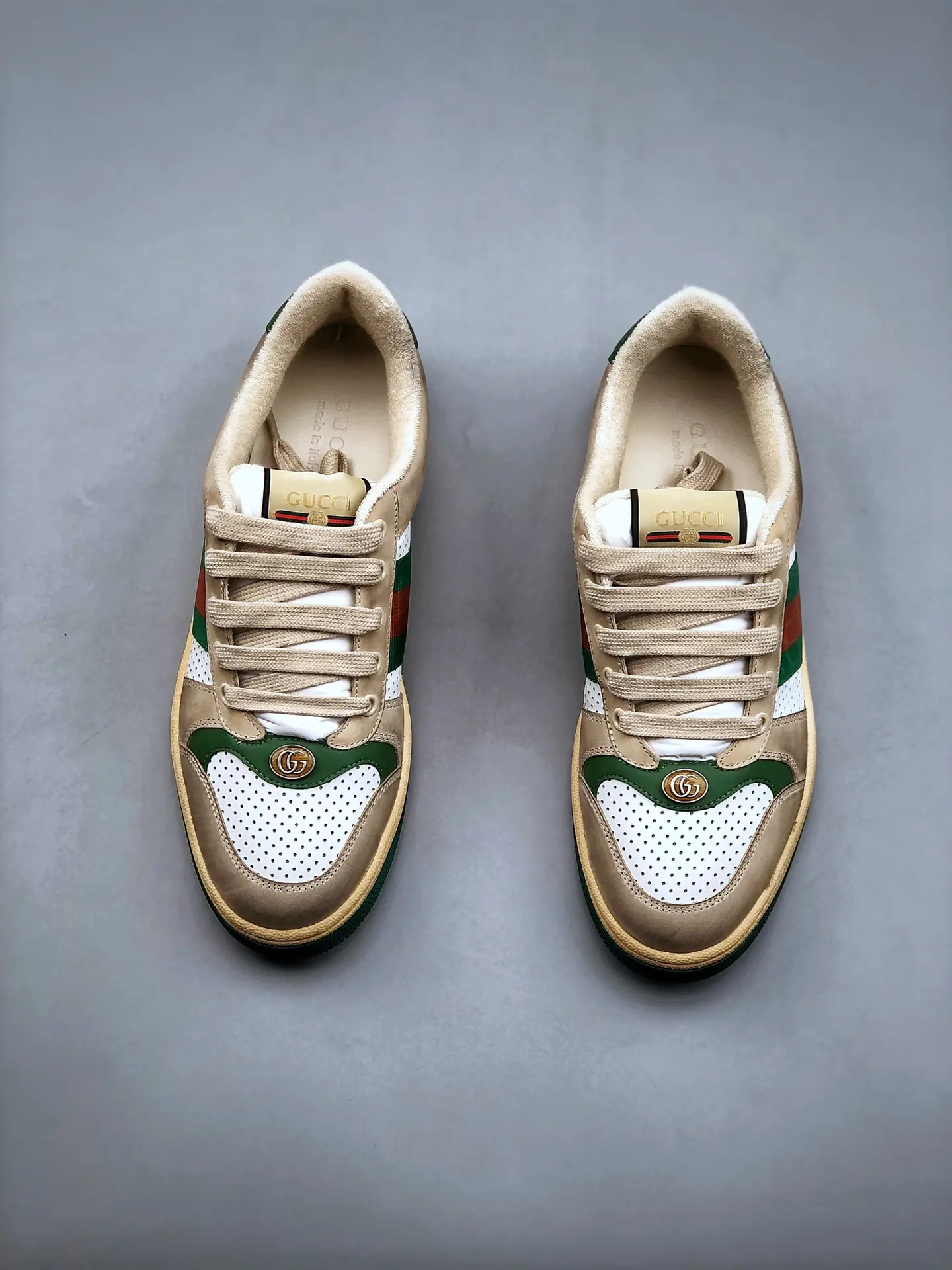 YASSW | Gucci Screener Distressed Leather Sneakers Replica - White UK 9