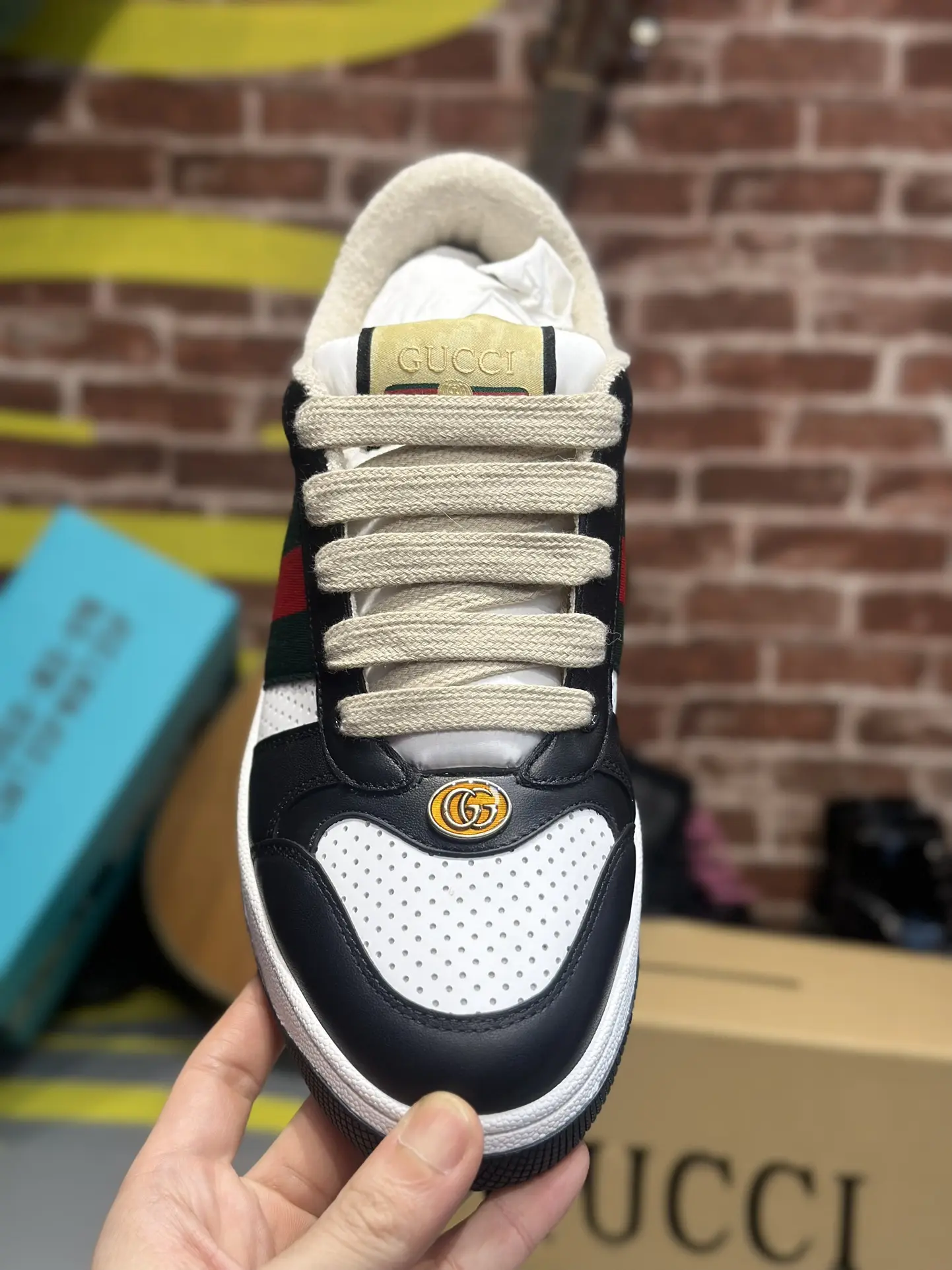 YASSW | Replica Gucci Screener Sneakers: Black & White Leather Low Tops