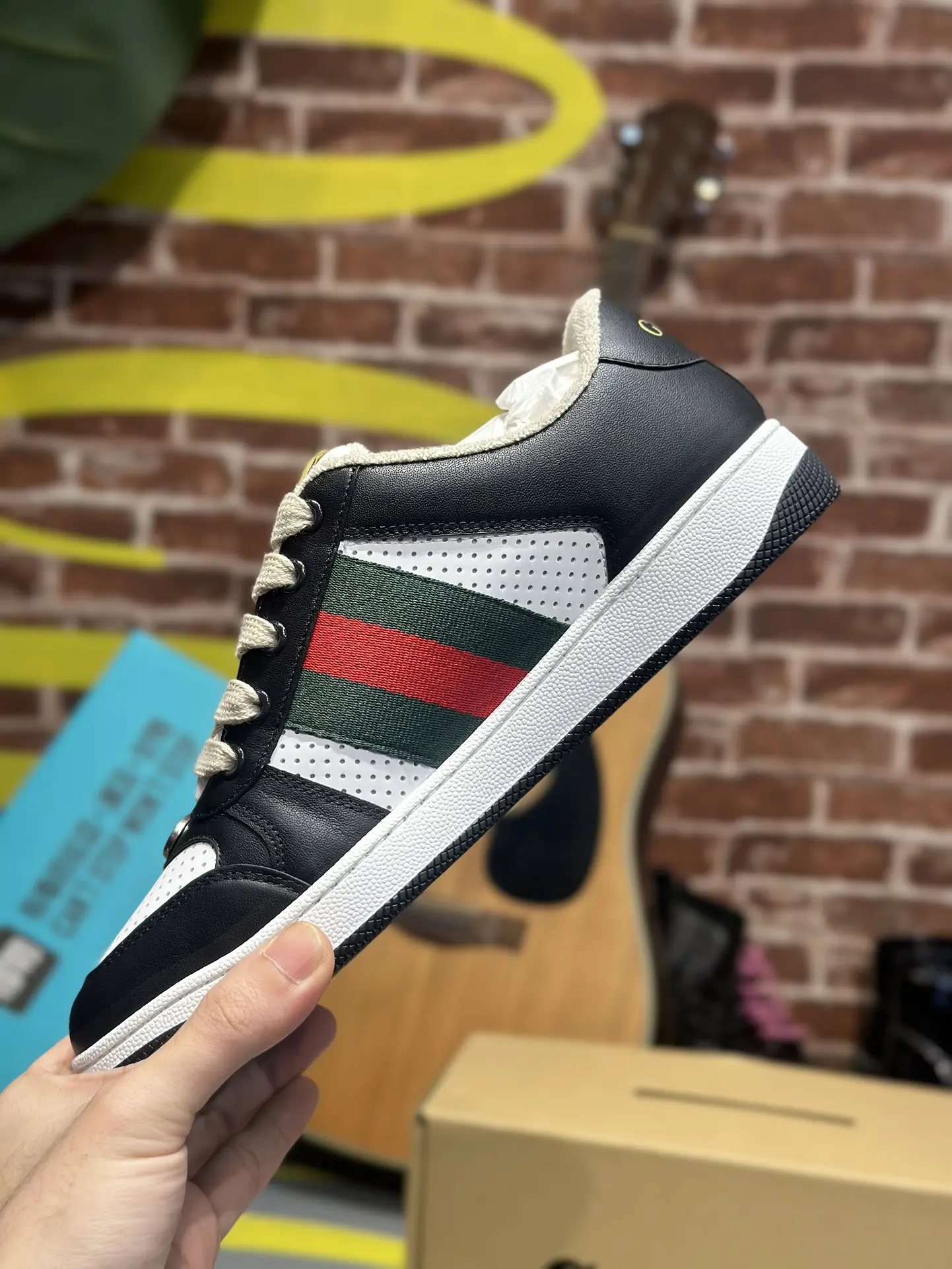 YASSW | Replica Gucci Screener Sneakers: Black & White Leather Low Tops