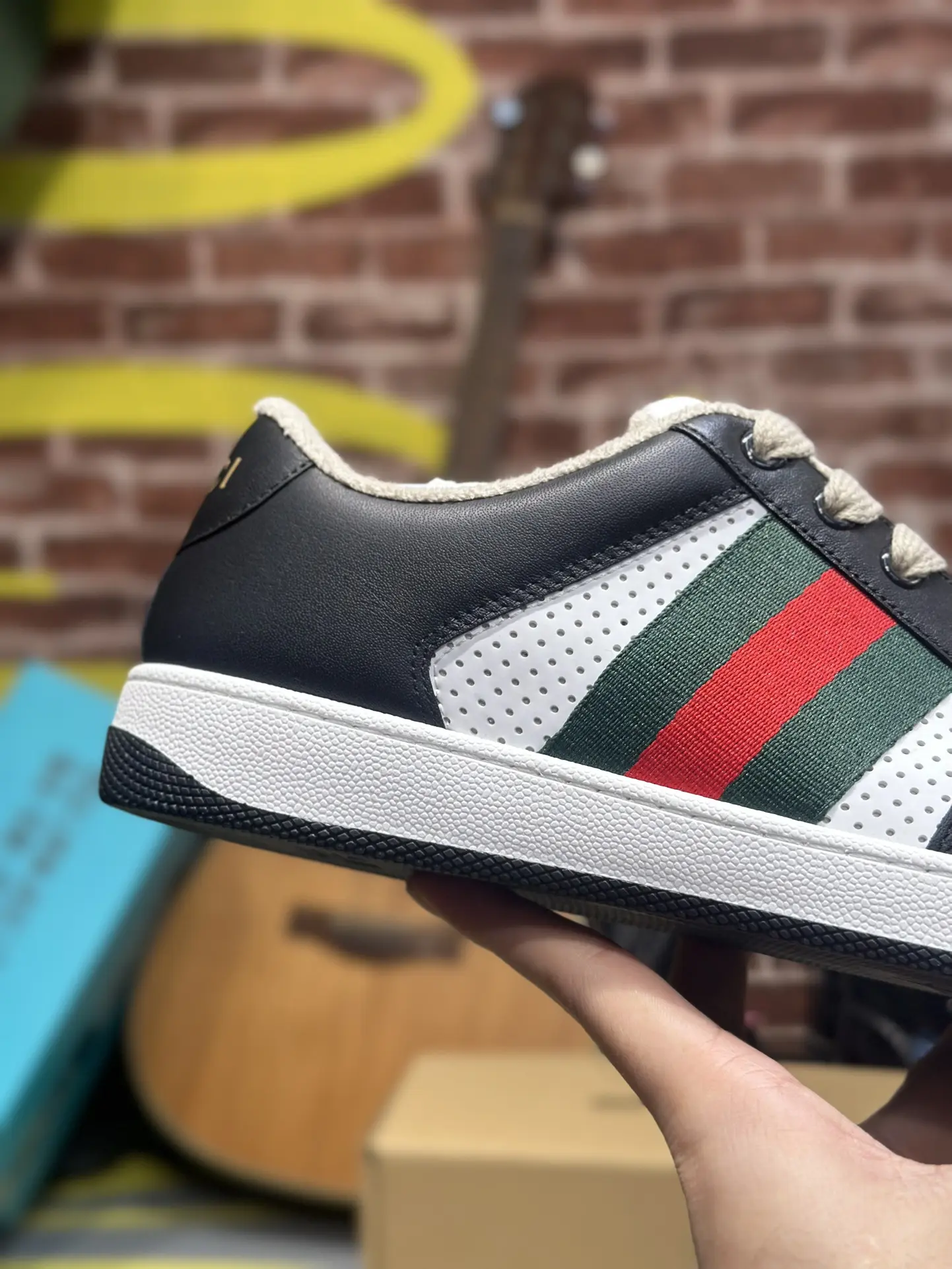 YASSW | Replica Gucci Screener Sneakers: Black & White Leather Low Tops