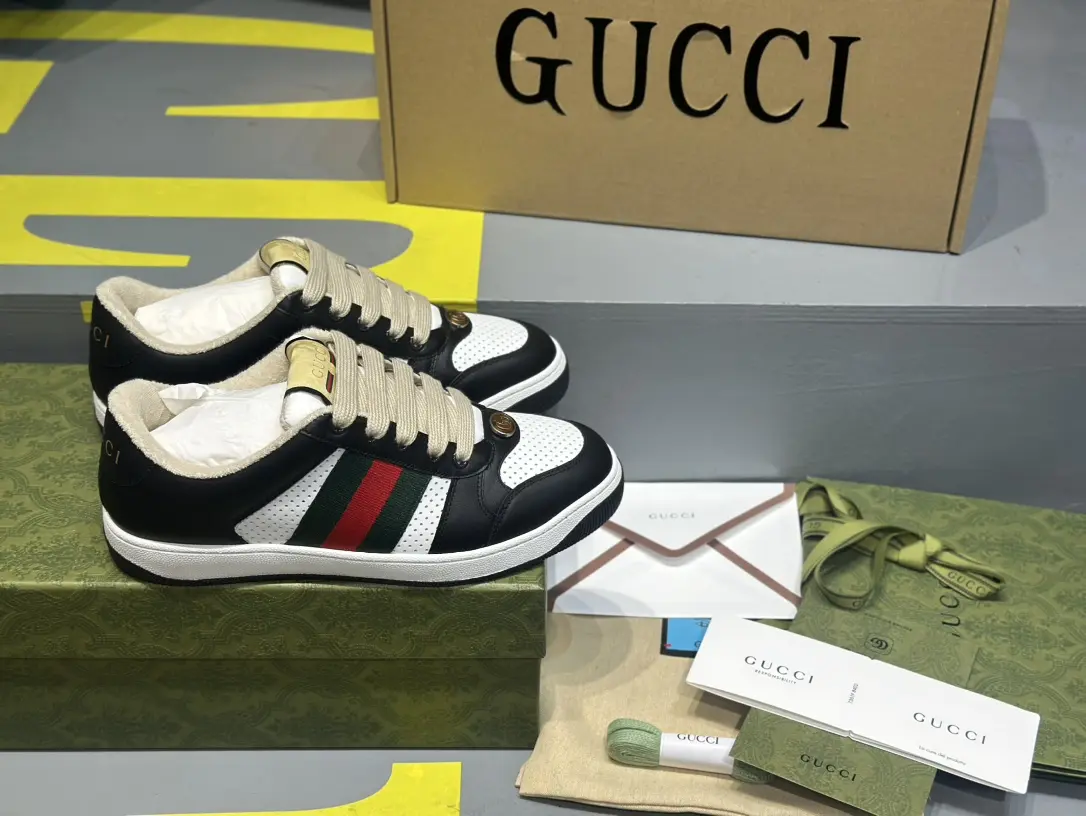 YASSW | Replica Gucci Screener Sneakers: Black & White Leather Low Tops