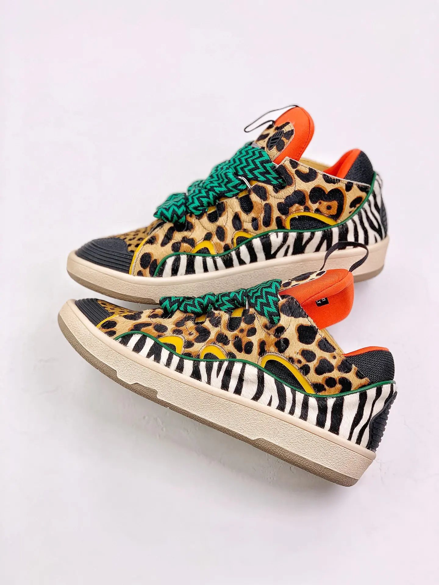 YASSW | Replica Lanvin Leather Curb Sneakers - Leopard Print Unisex Casual Sports Shoes