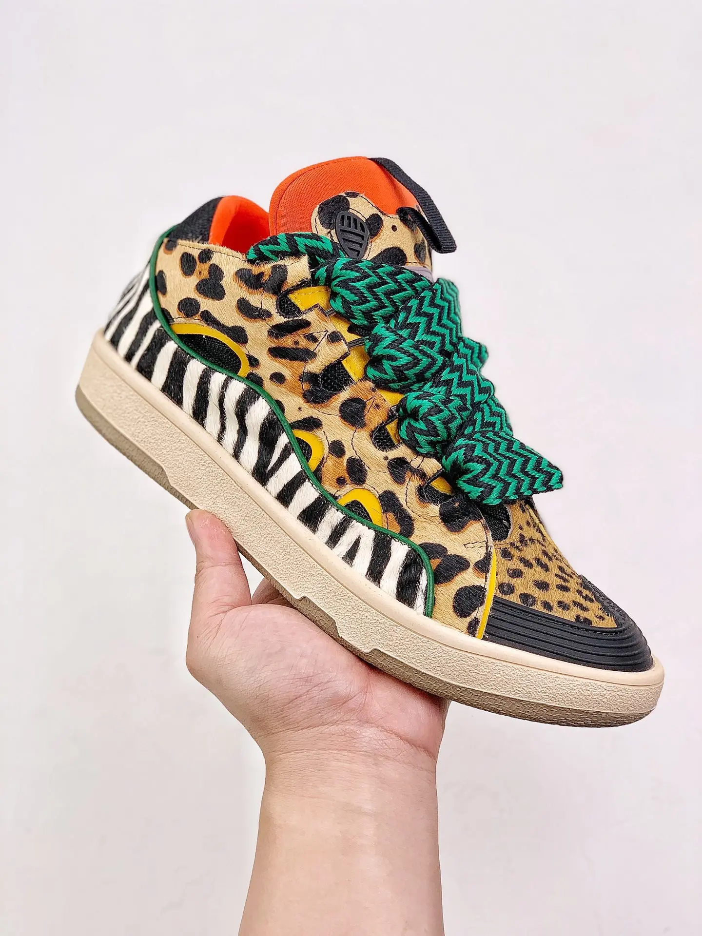 YASSW | Replica Lanvin Leather Curb Sneakers - Leopard Print Unisex Casual Sports Shoes