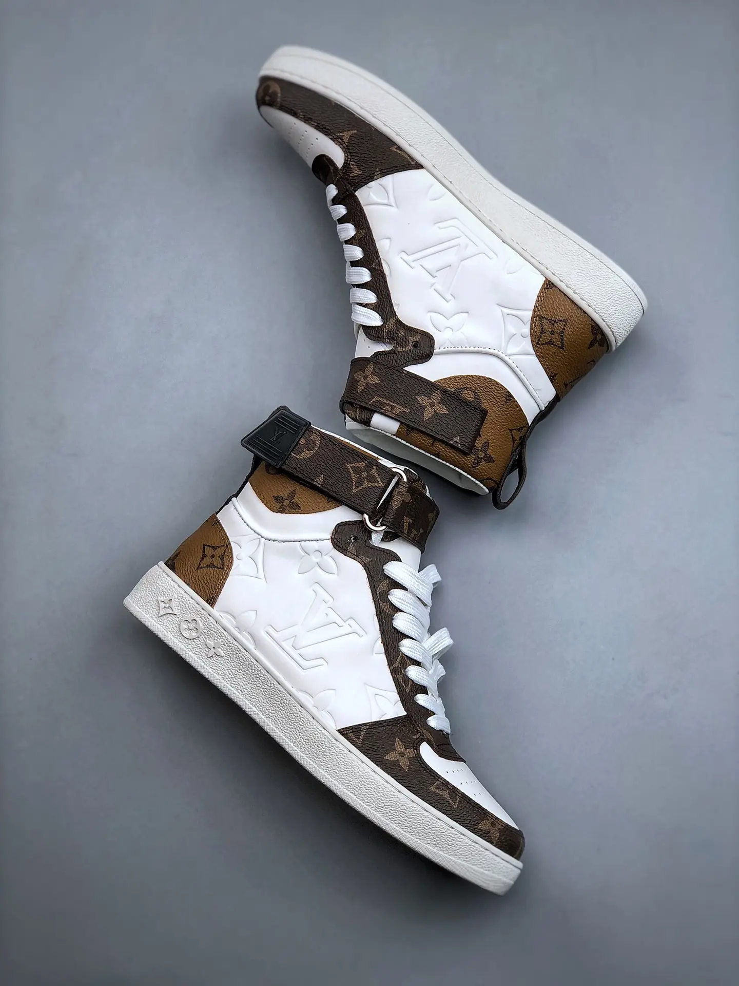 YASSW | Louis Vuitton Boombox High-Top Sneakers in White/Brown (Replica)