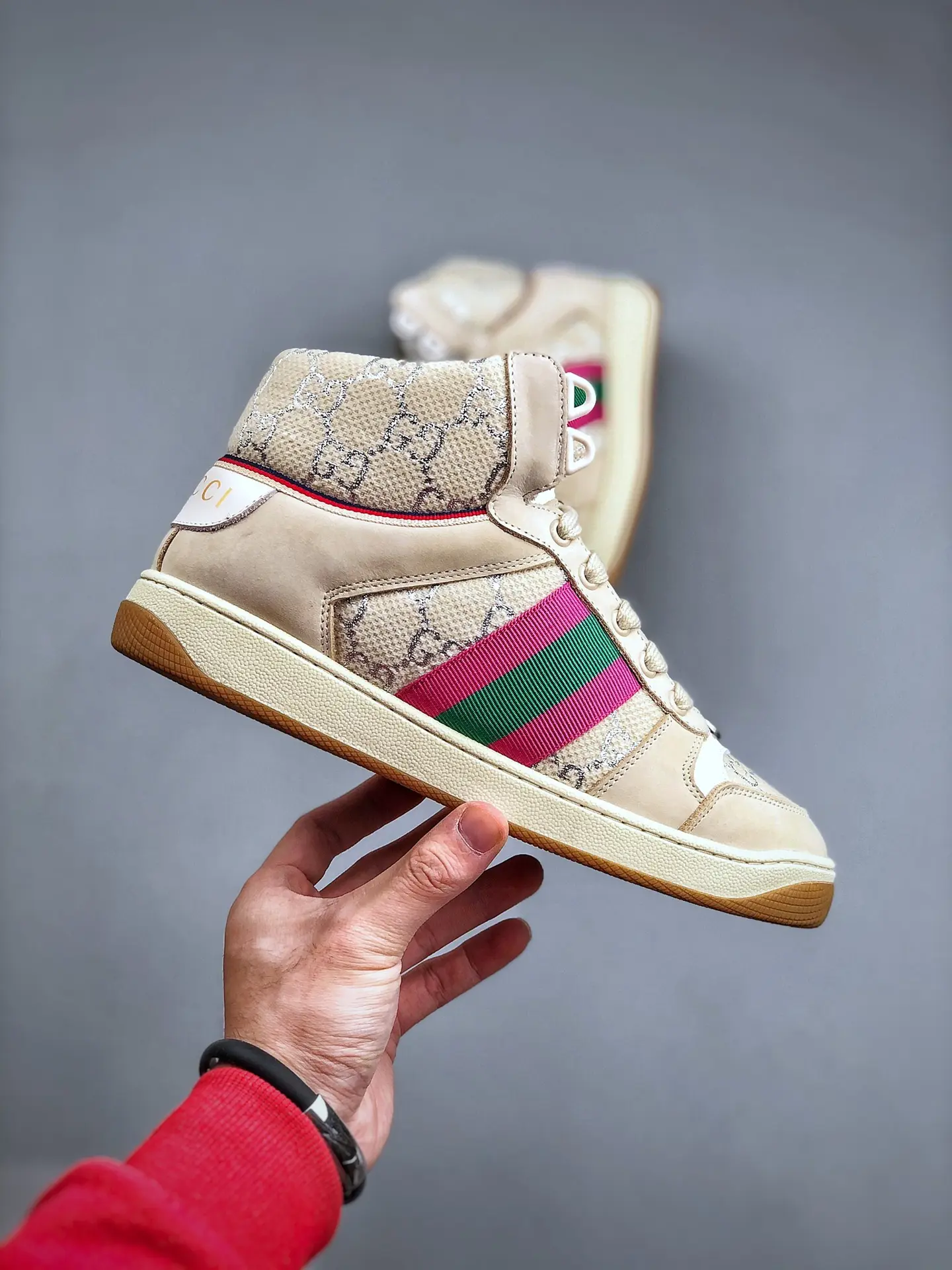 YASSW | Rep Fake Replica Gucci Screener Sneakers - Beige Distressed Leather