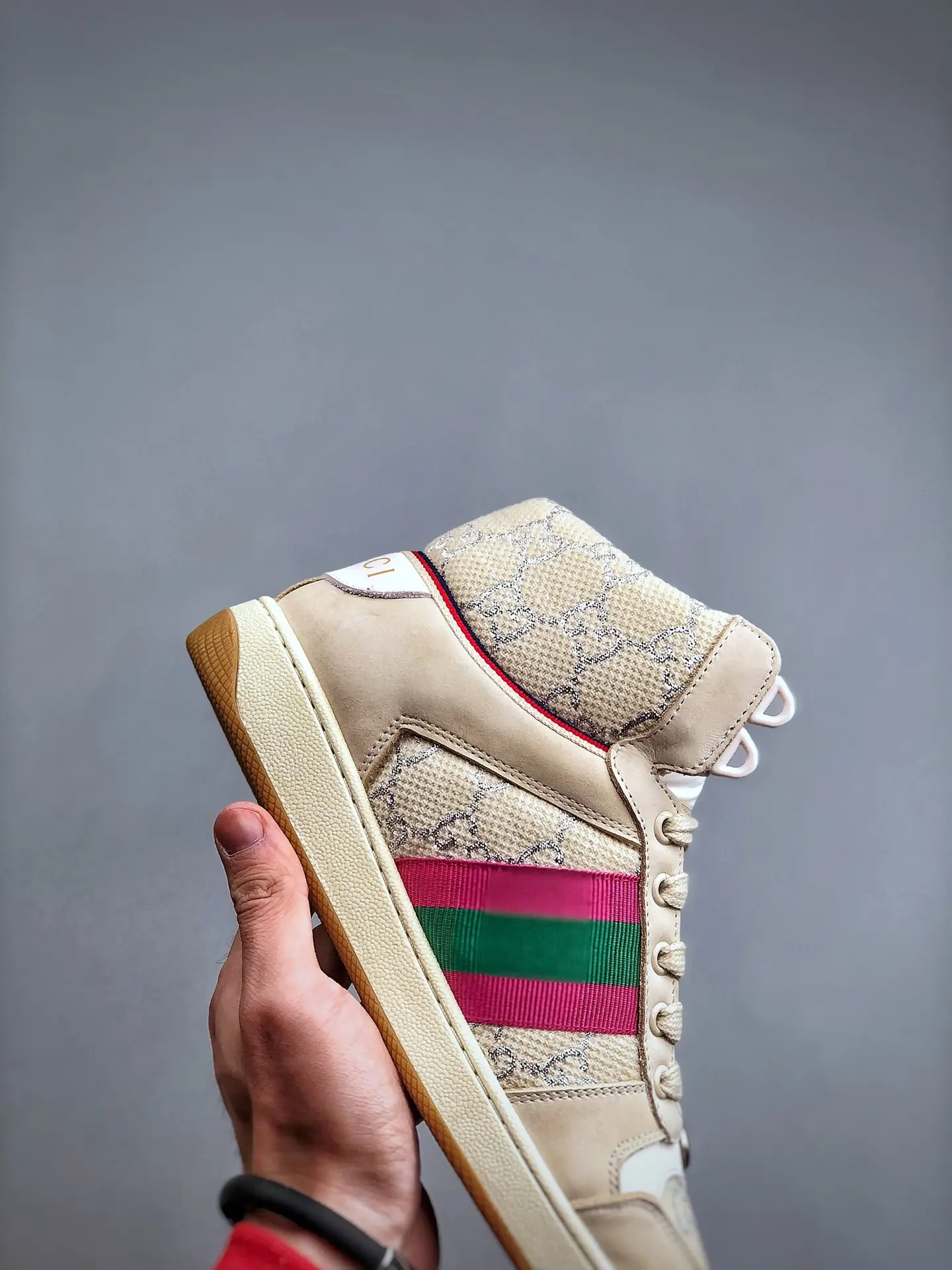 YASSW | Rep Fake Replica Gucci Screener Sneakers - Beige Distressed Leather