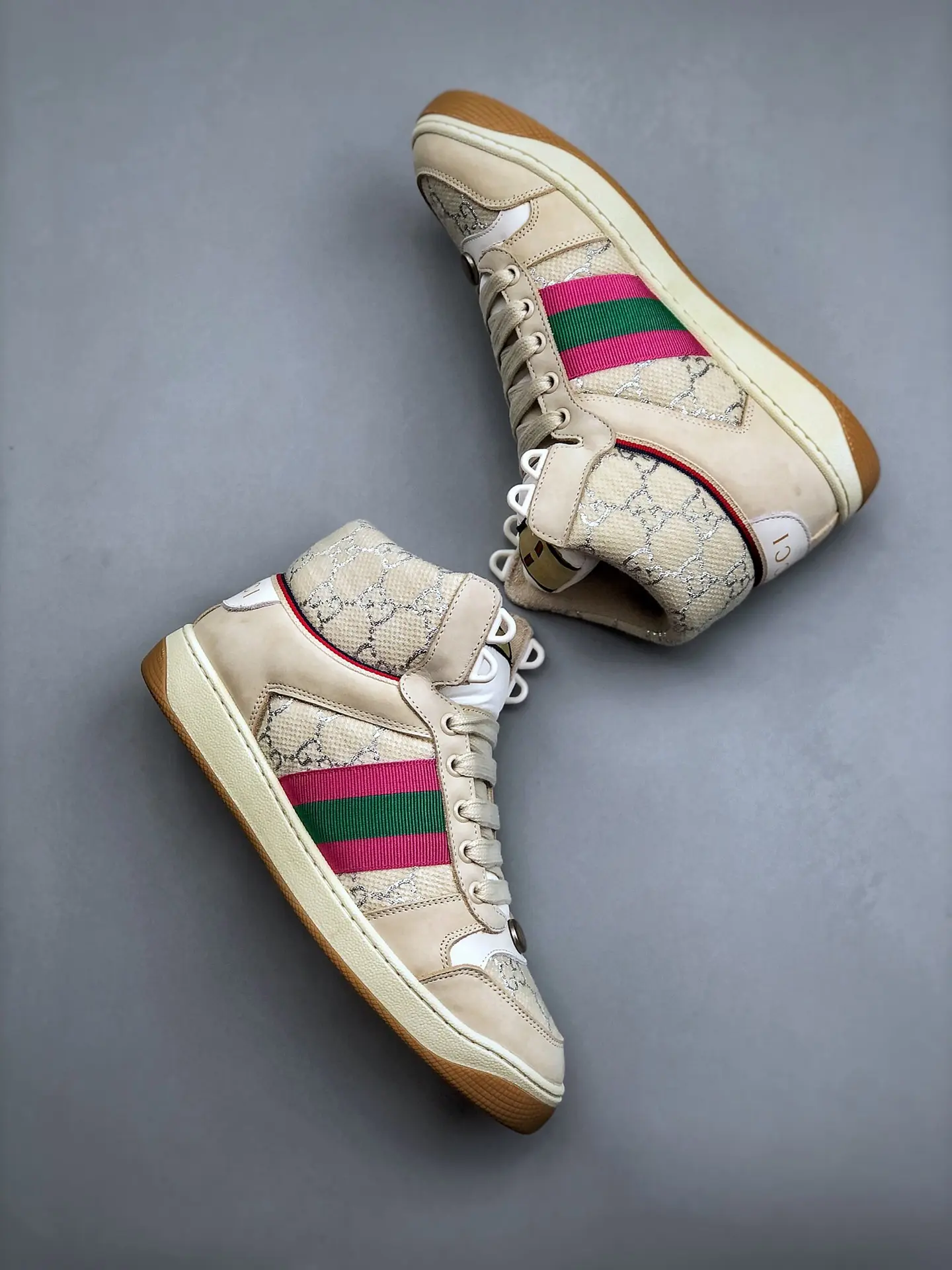 YASSW | Rep Fake Replica Gucci Screener Sneakers - Beige Distressed Leather