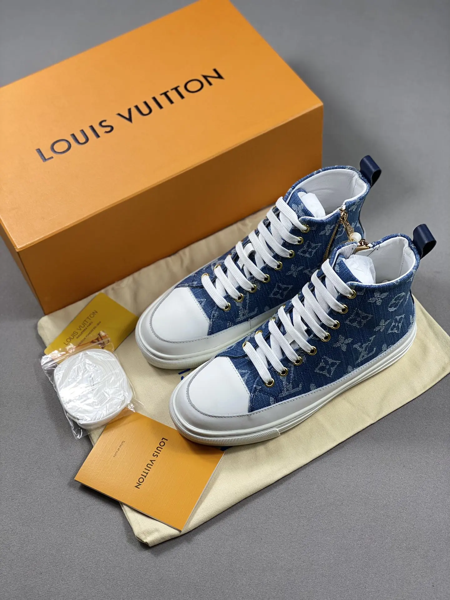 YASSW | Replica Louis Vuitton Denim Monogram Stellar Sneaker Boots in Blue