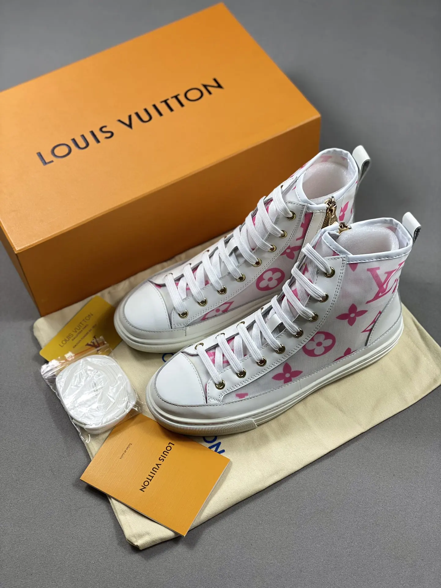 YASSW | Louis Vuitton Stellar Sneaker Boot Pink & White - Replica Review