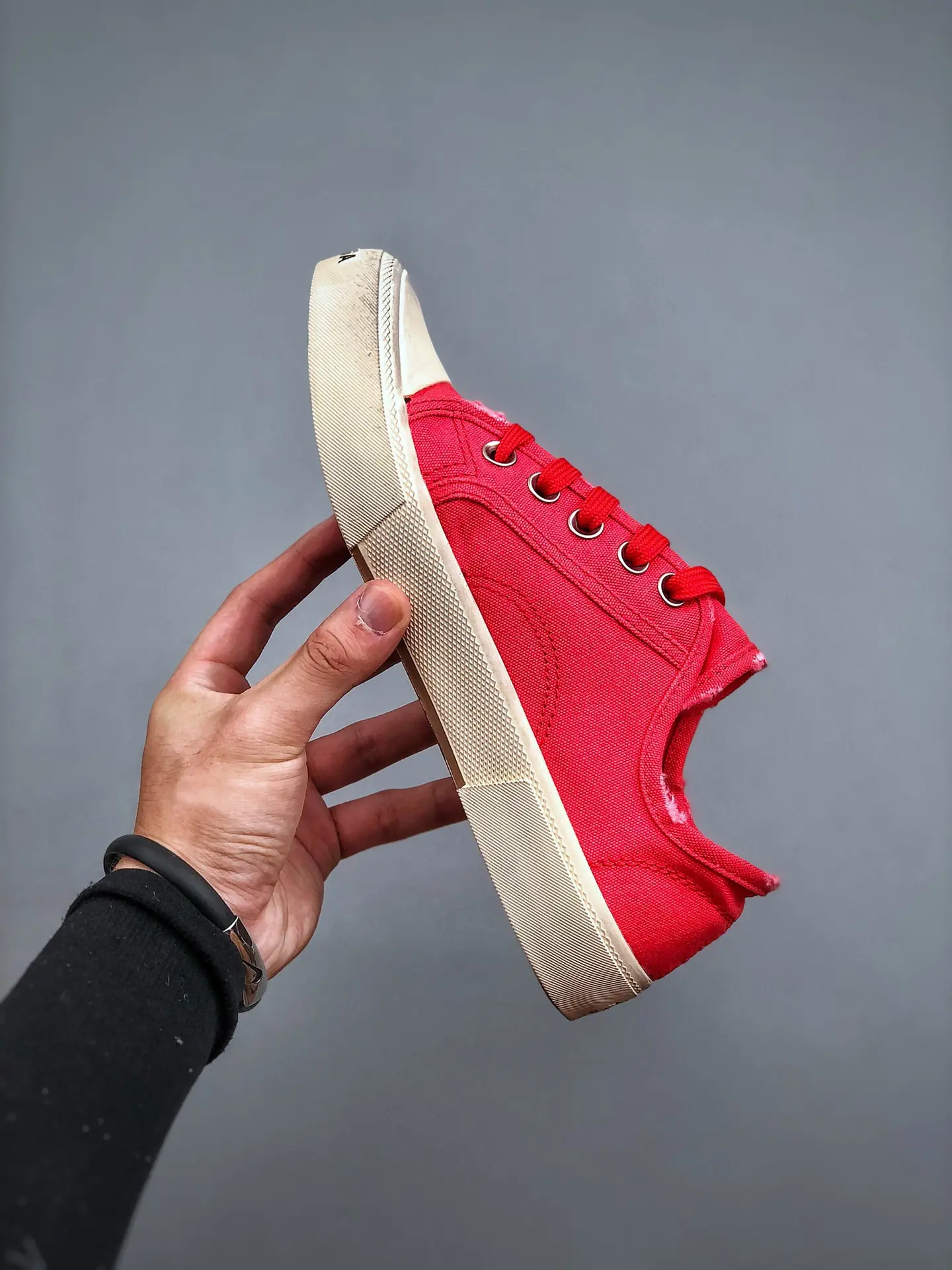 YASSW | Balenciaga Paris Sneaker Mules: Red Destroyed Cotton Replicas