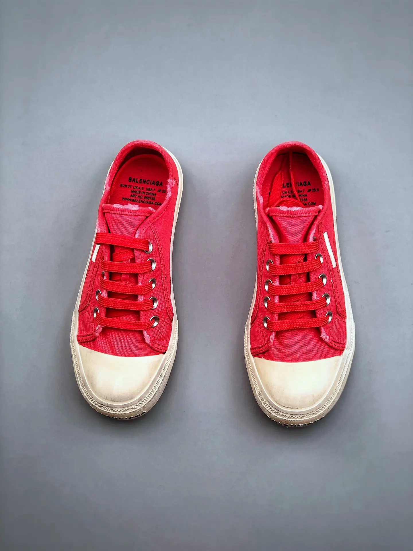 YASSW | Balenciaga Paris Sneaker Mules: Red Destroyed Cotton Replicas