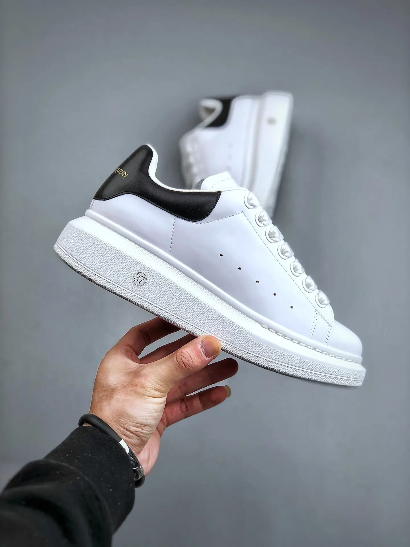 YASSW | Replica Alexander McQueen White and Black Leather Oversized Sneakers