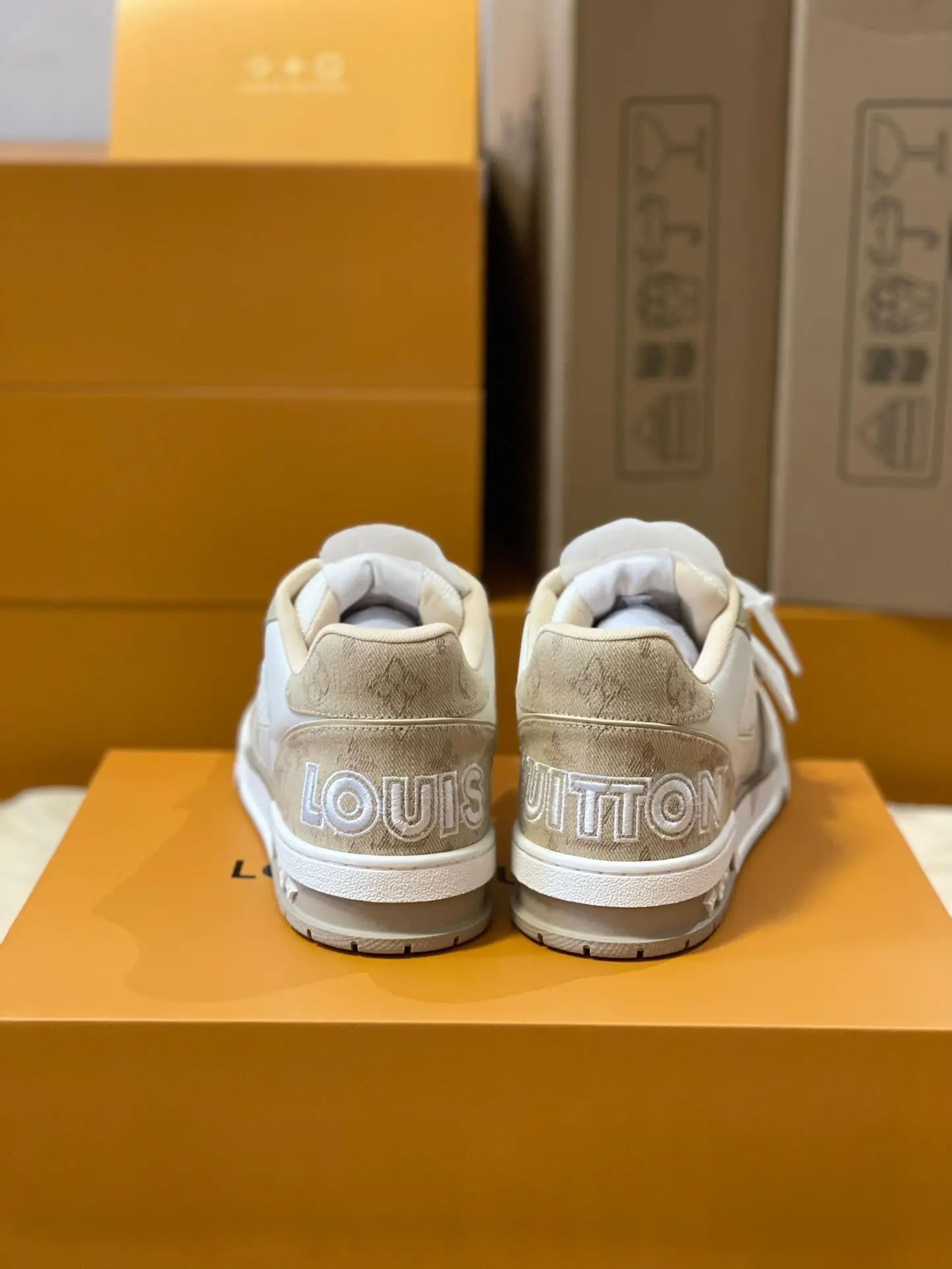 YASSW | Louis Vuitton Men's LV Trainer Velcro Sneakers Monogram Denim and Leather Replica