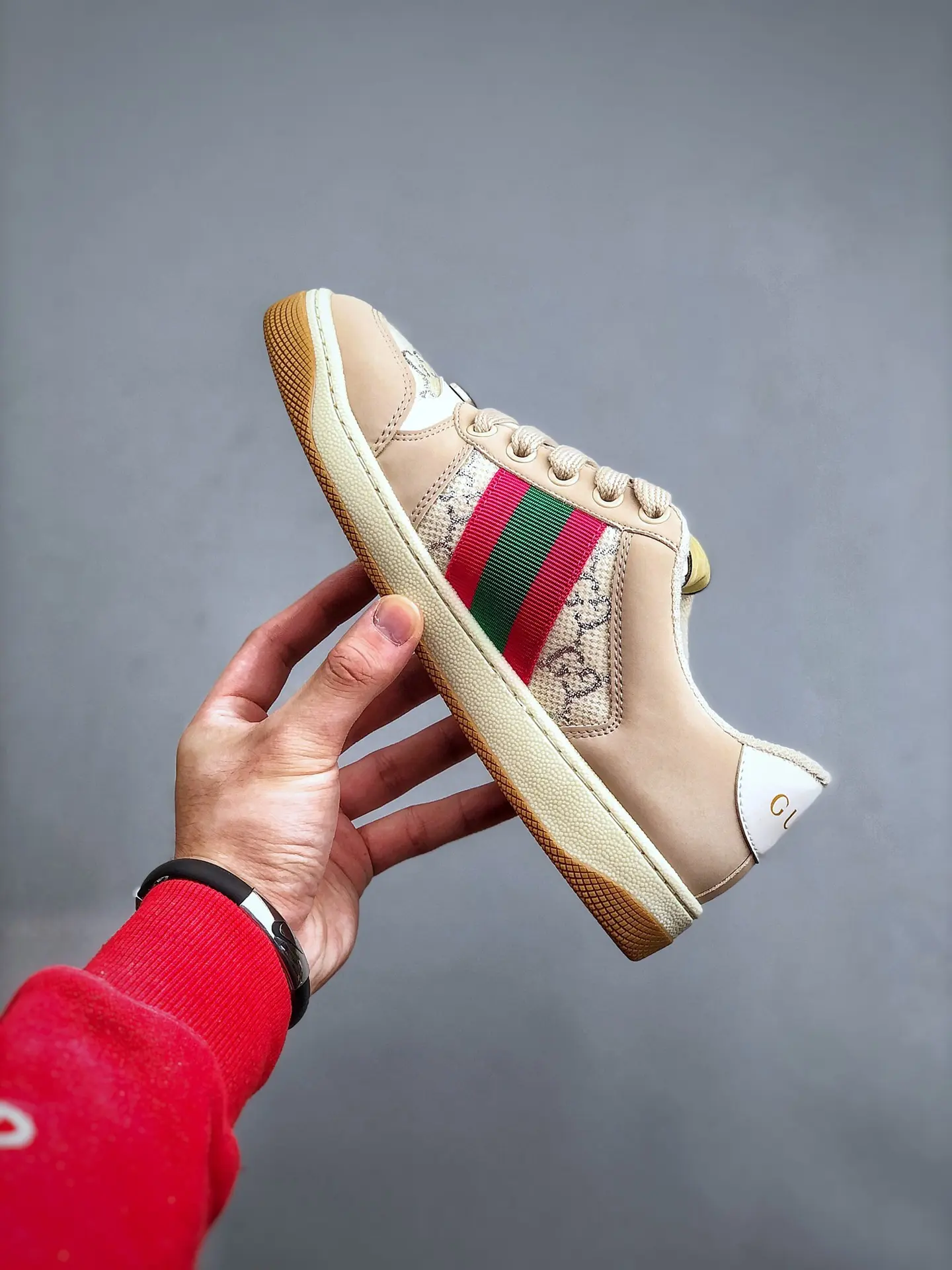 YASSW | Gucci Screener Leather Trainers Replica: Beige, Size 36 EU