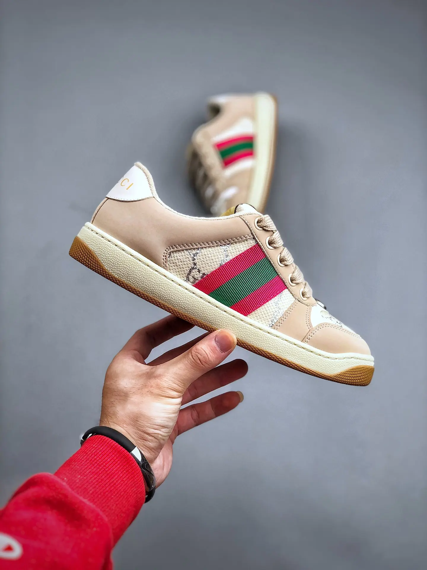 YASSW | Gucci Screener Leather Trainers Replica: Beige, Size 36 EU