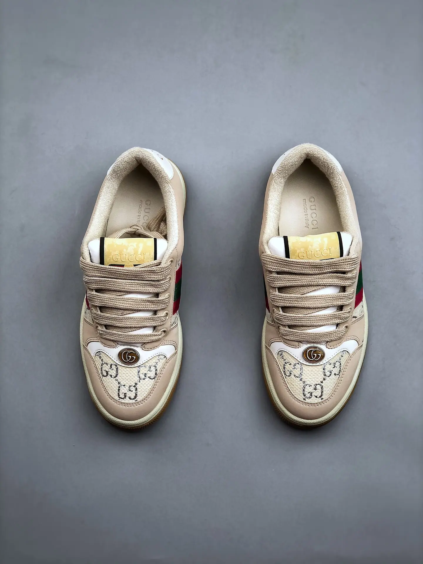 YASSW | Gucci Screener Leather Trainers Replica: Beige, Size 36 EU