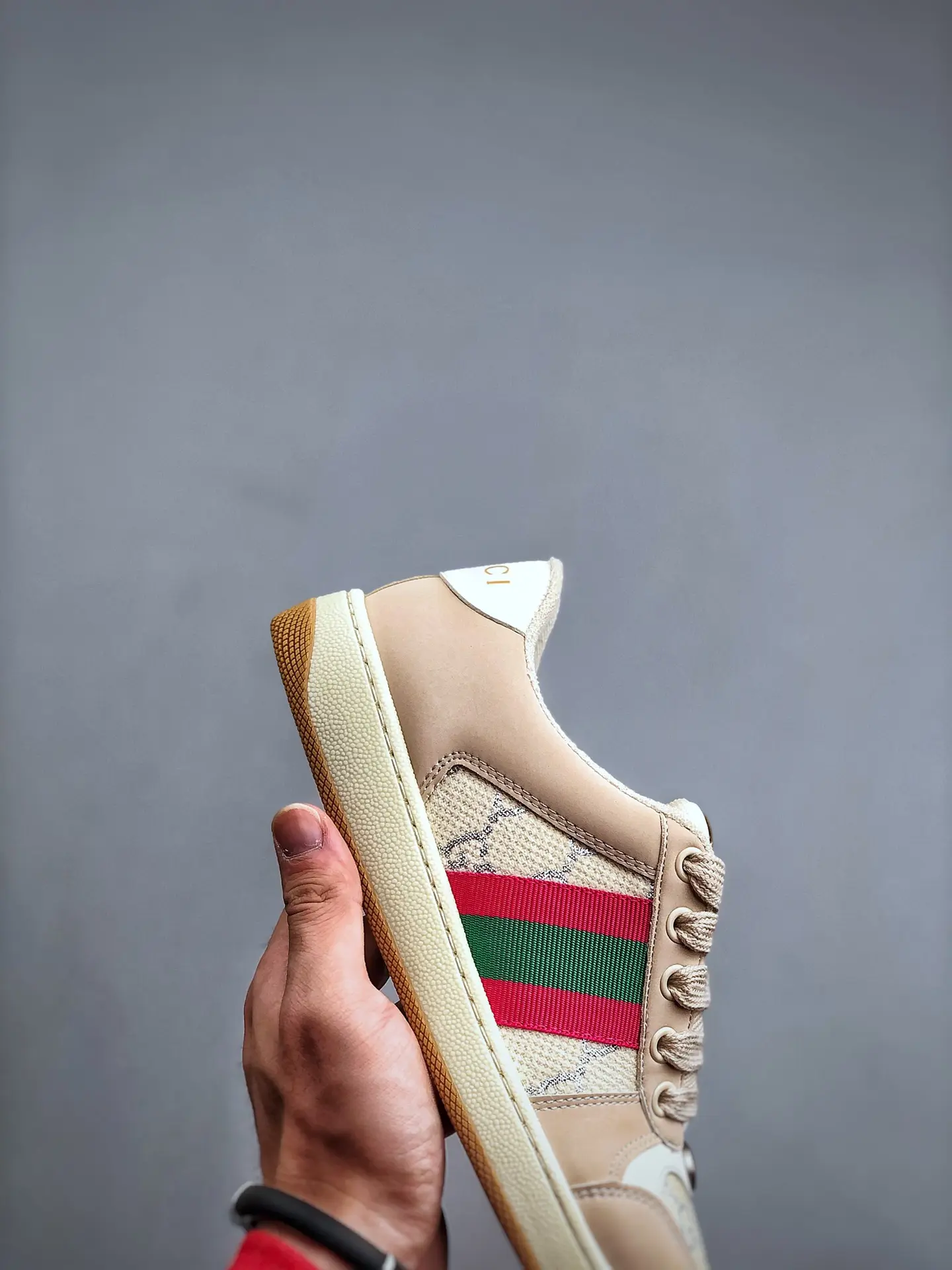 YASSW | Gucci Screener Leather Trainers Replica: Beige, Size 36 EU