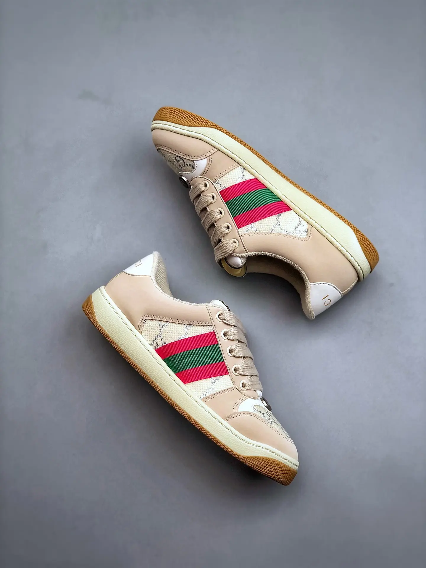 YASSW | Gucci Screener Leather Trainers Replica: Beige, Size 36 EU