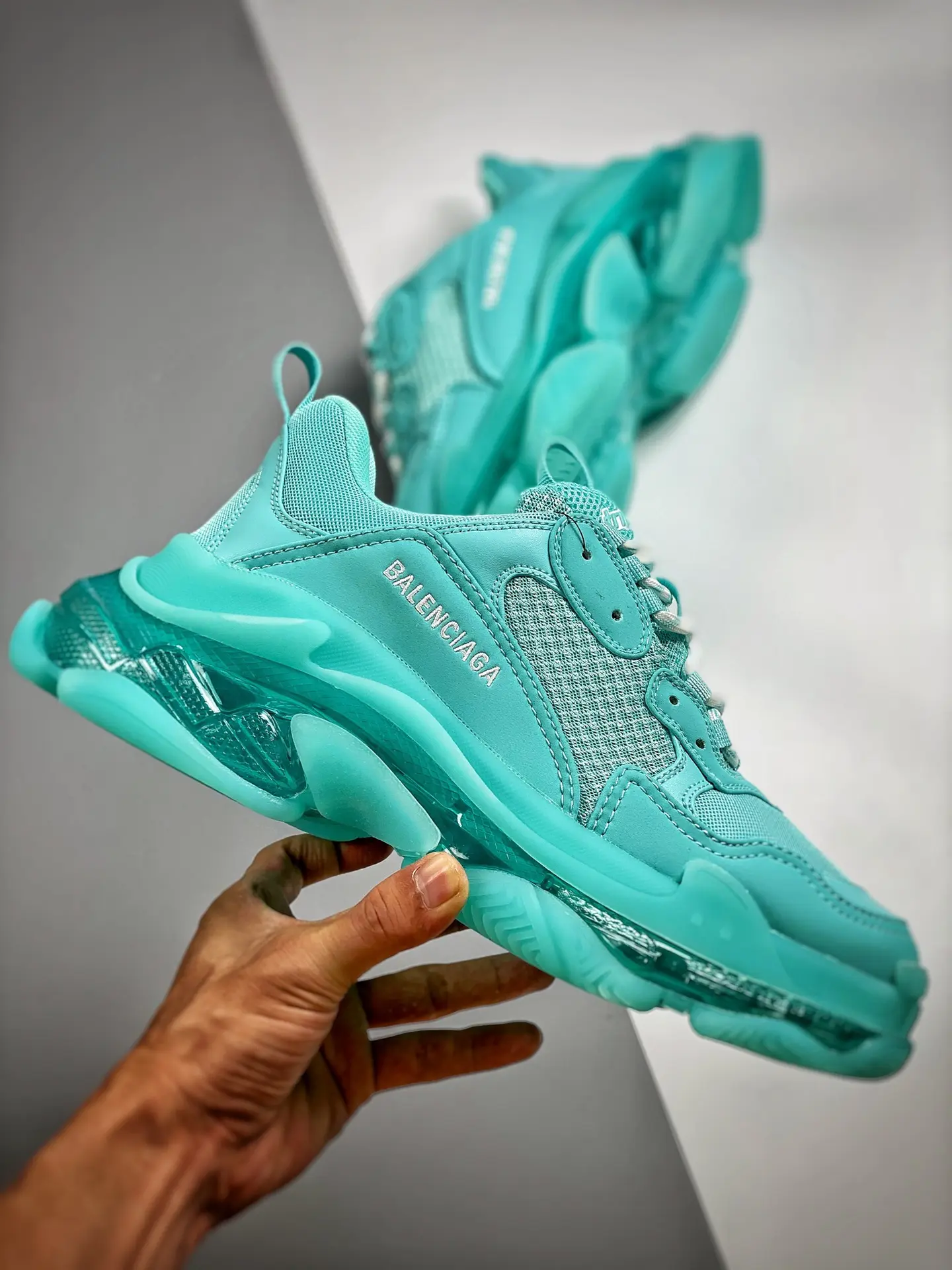 YASSW | Balenciaga Triple S Clear Sole Sneaker Replica: Green vs. Blue