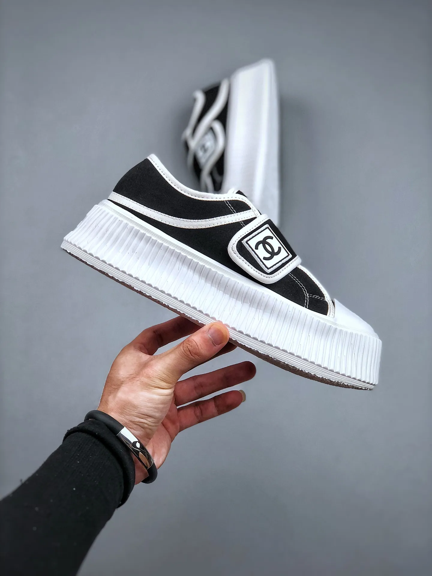 YASSW | Chanel Replica Sneakers: Black Canvas & Platform Style