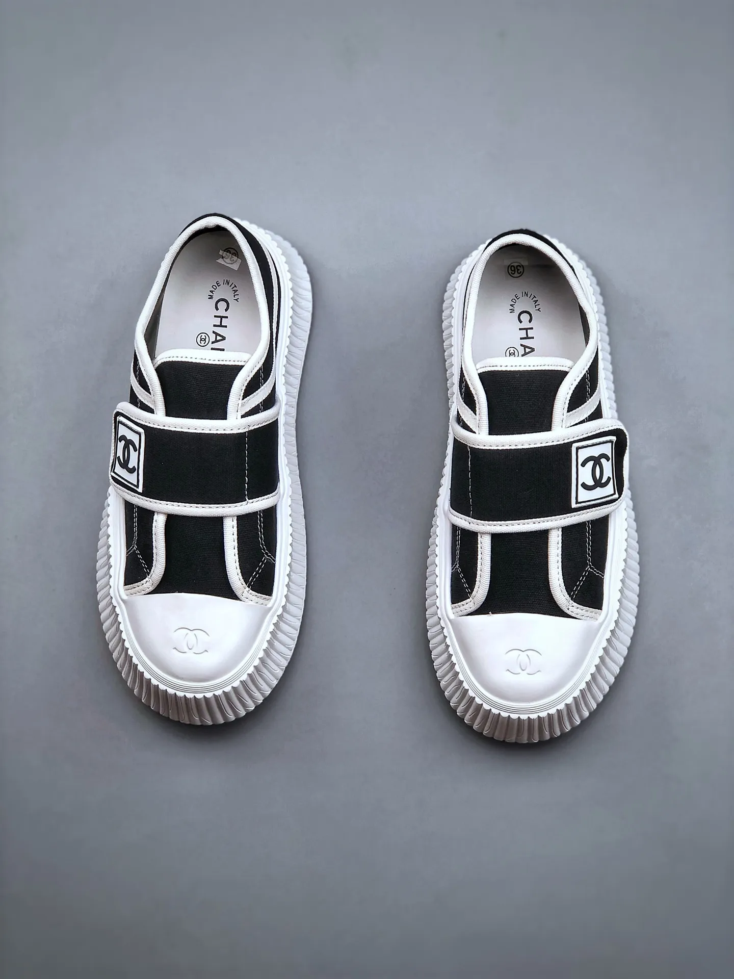 YASSW | Chanel Replica Sneakers: Black Canvas & Platform Style