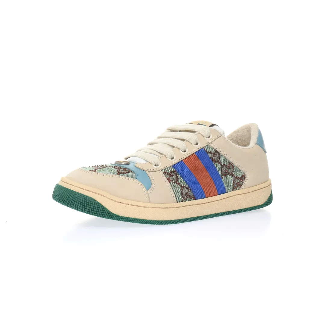 YASSW | Fake Rep Replica Gucci Women's Screener Sneaker With Crystals, White, GG Canvas