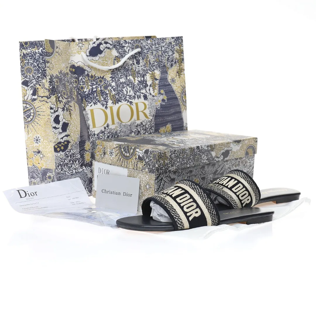 YASSW | Dior Dway Slide Black Cotton Embroidery Replica Review